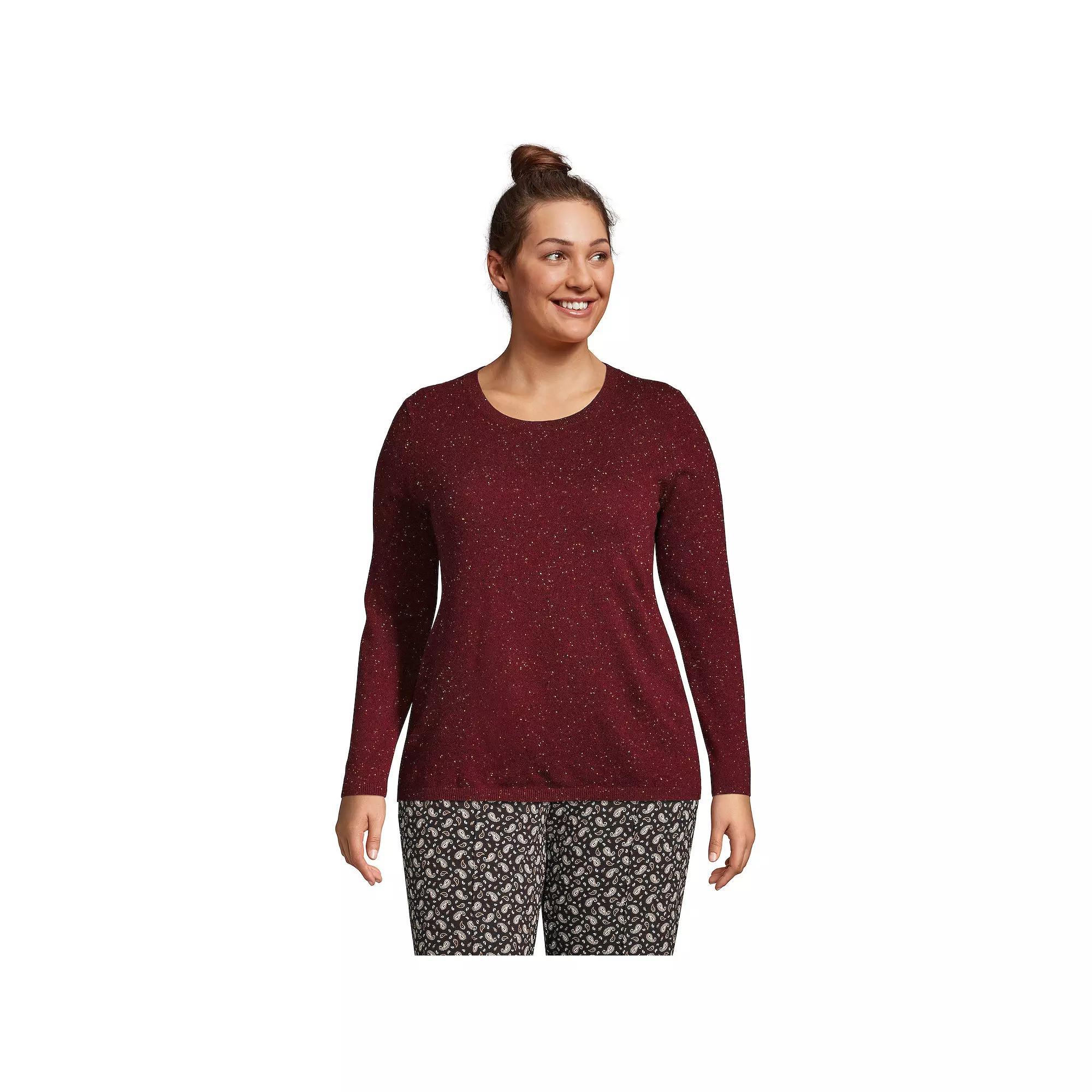 Plus Size Lands' End Crewneck Cashmere Sweater, Women's, Size: 2XL, Red Donegal Product Image