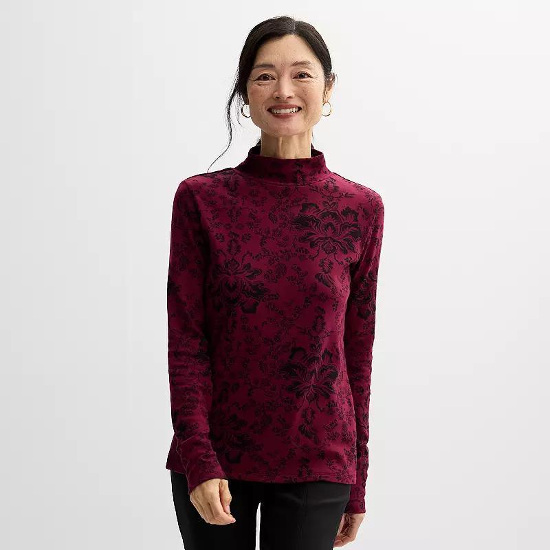 Women's Croft & Barrow® Essential Long-Sleeve Mockneck Top, Size: XXL, Ivory Nest Cardinals Product Image