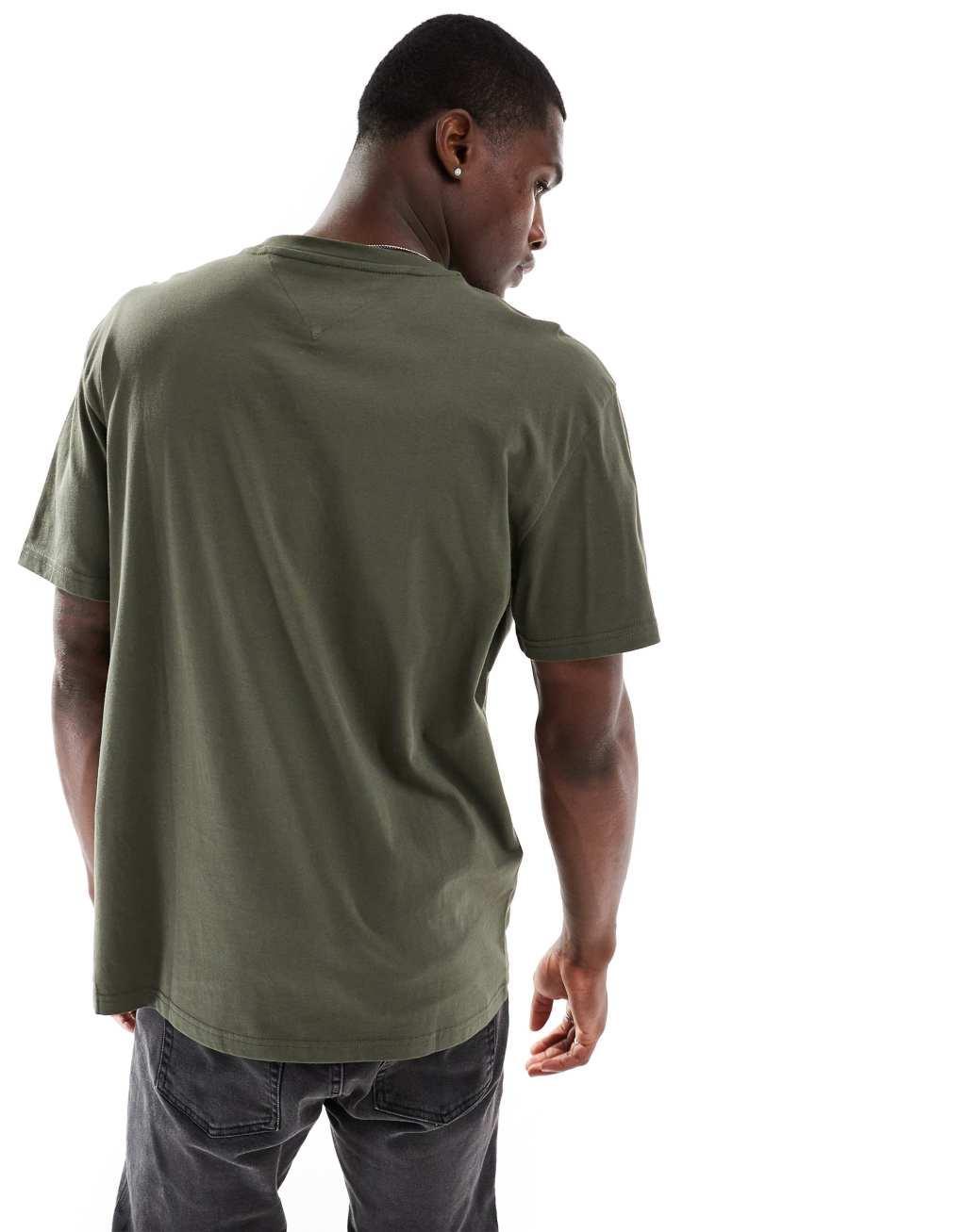Tommy Jeans linear logo T-shirt in khaki green Product Image
