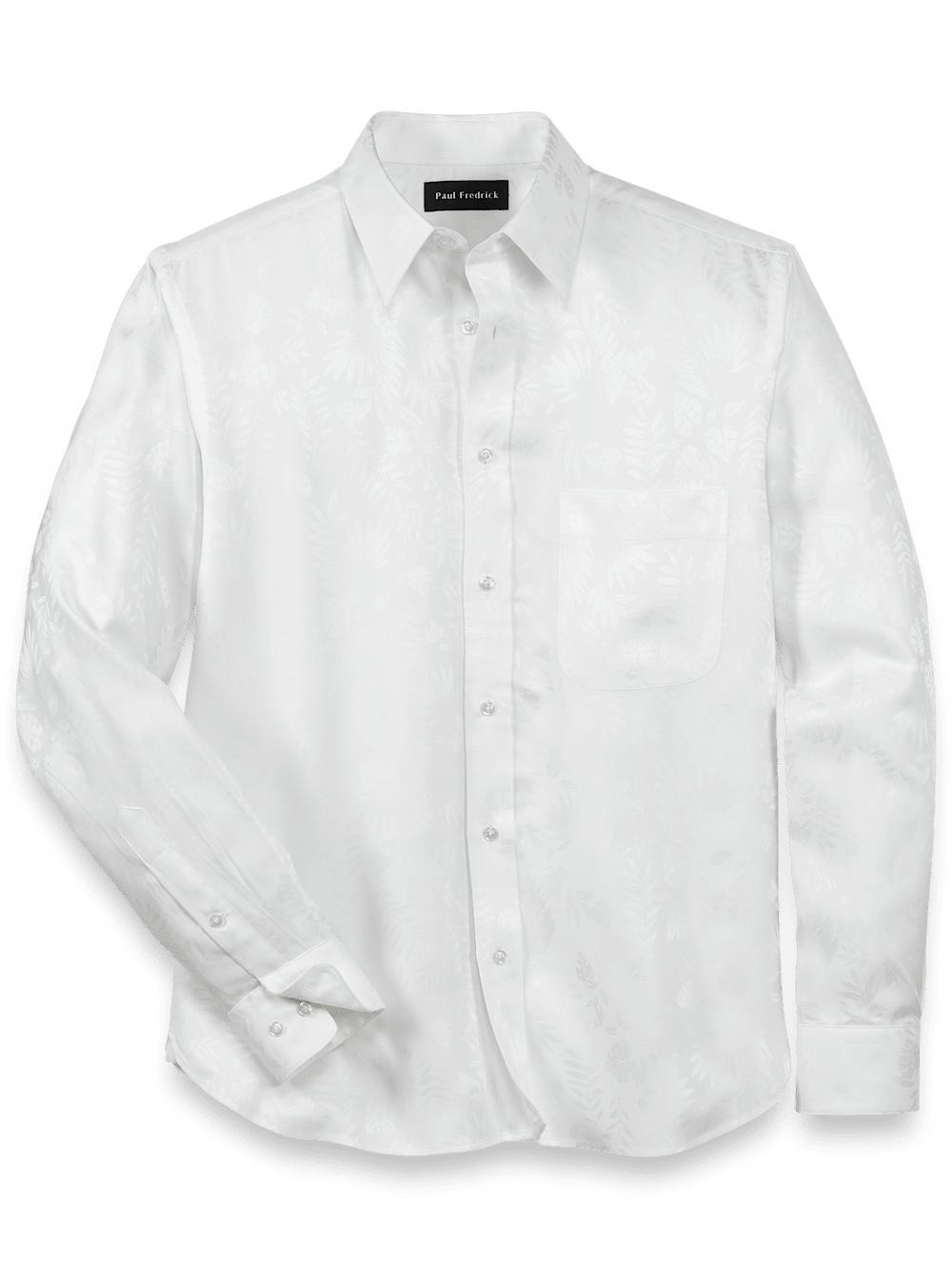 Lyocell Solid Jacquard Casual Shirt - White Product Image