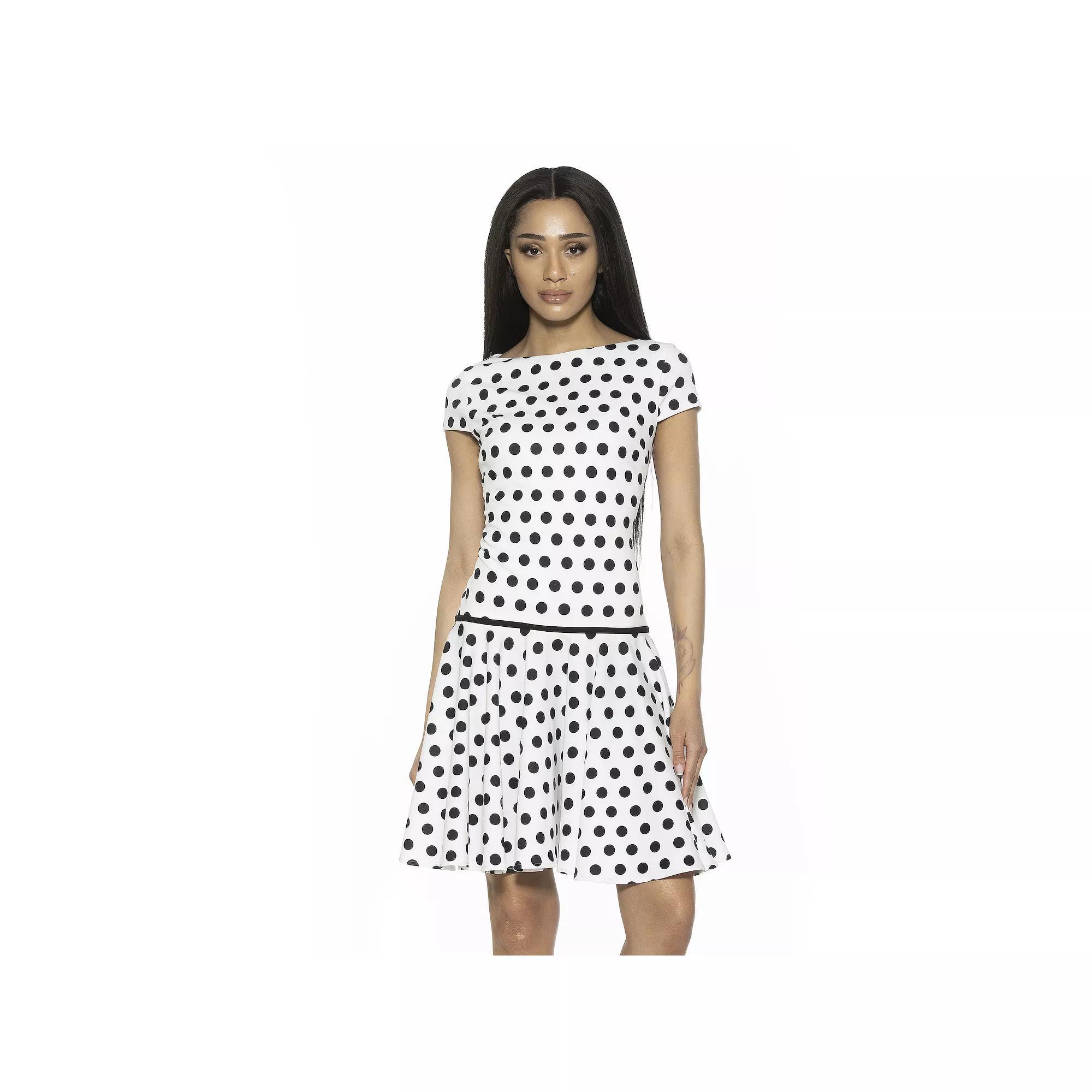 Women's ALEXIA ADMOR Aoife Boatneck Cap Sleeve Dropped Waist Dress, Size: XL, White Polka Product Image