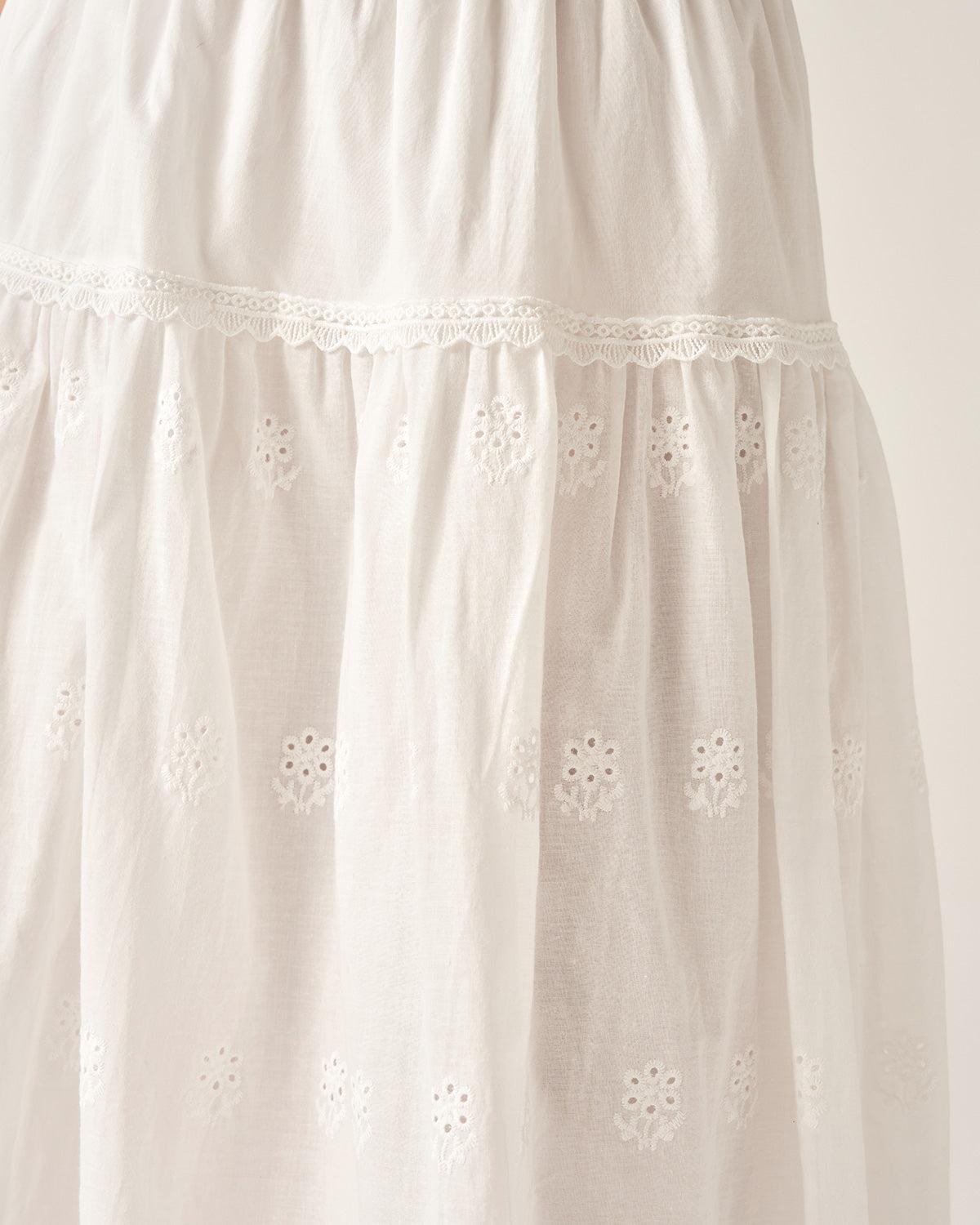 White Embroidery A-Line Midi Skirt Product Image