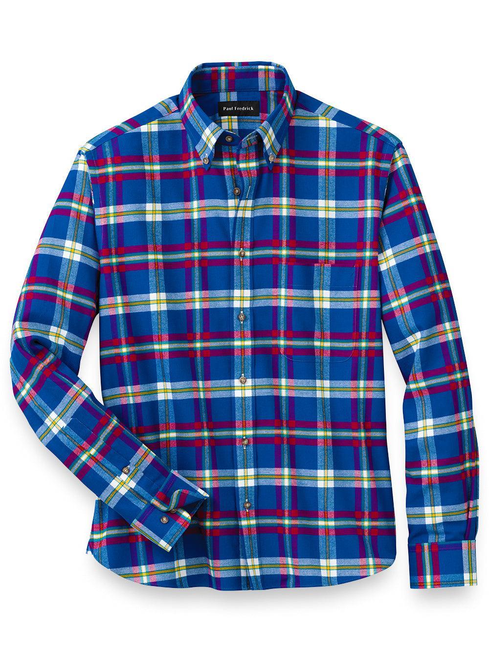 Brushed Twill Plaid Casual Shirt - Cobalt Product Image