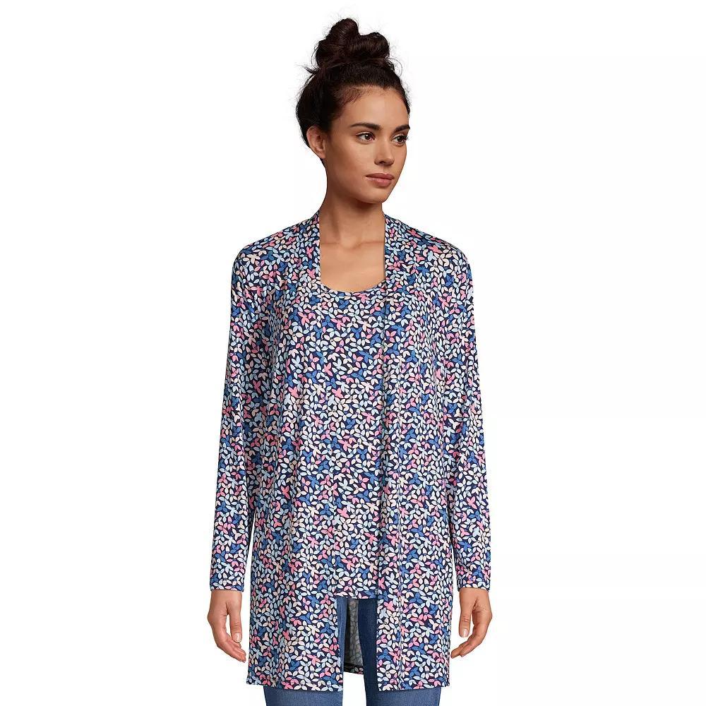 Petite Lands' End Lightweight Long Cardigan Sweater, Women's, Size: Medium Petite, Deep Blue Dye Palms Product Image