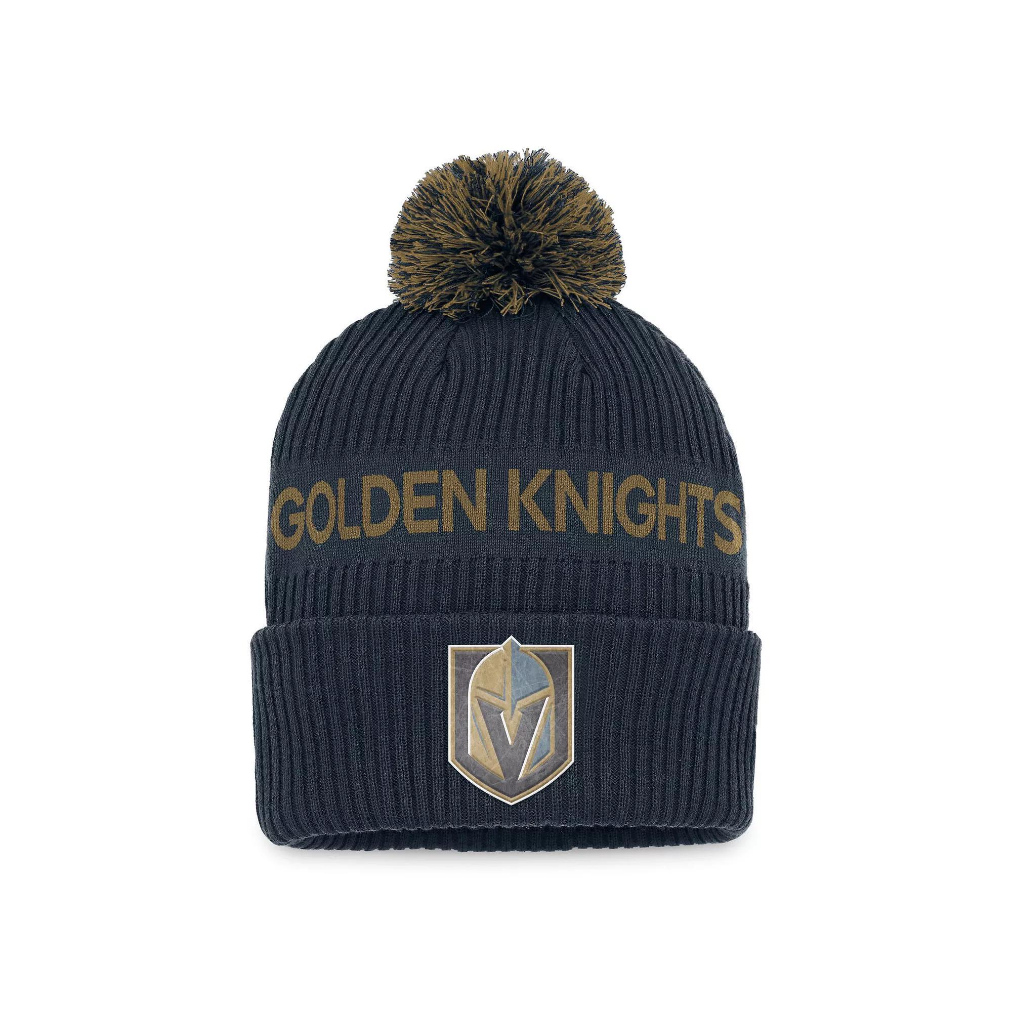 Men's Fanatics Branded Gray/Gold Vegas Golden Knights 2022 NHL Draft Authentic Pro Cuffed Knit Hat with Pom, Lvk Grey Product Image