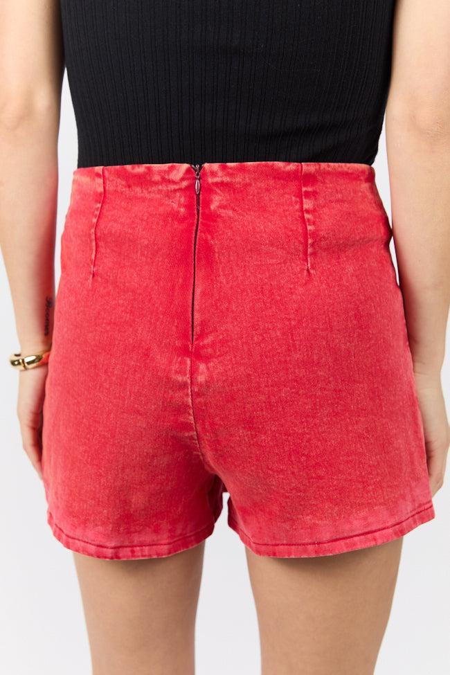 My Favorite Red Acid Wash Side Slit Denim Skort Product Image