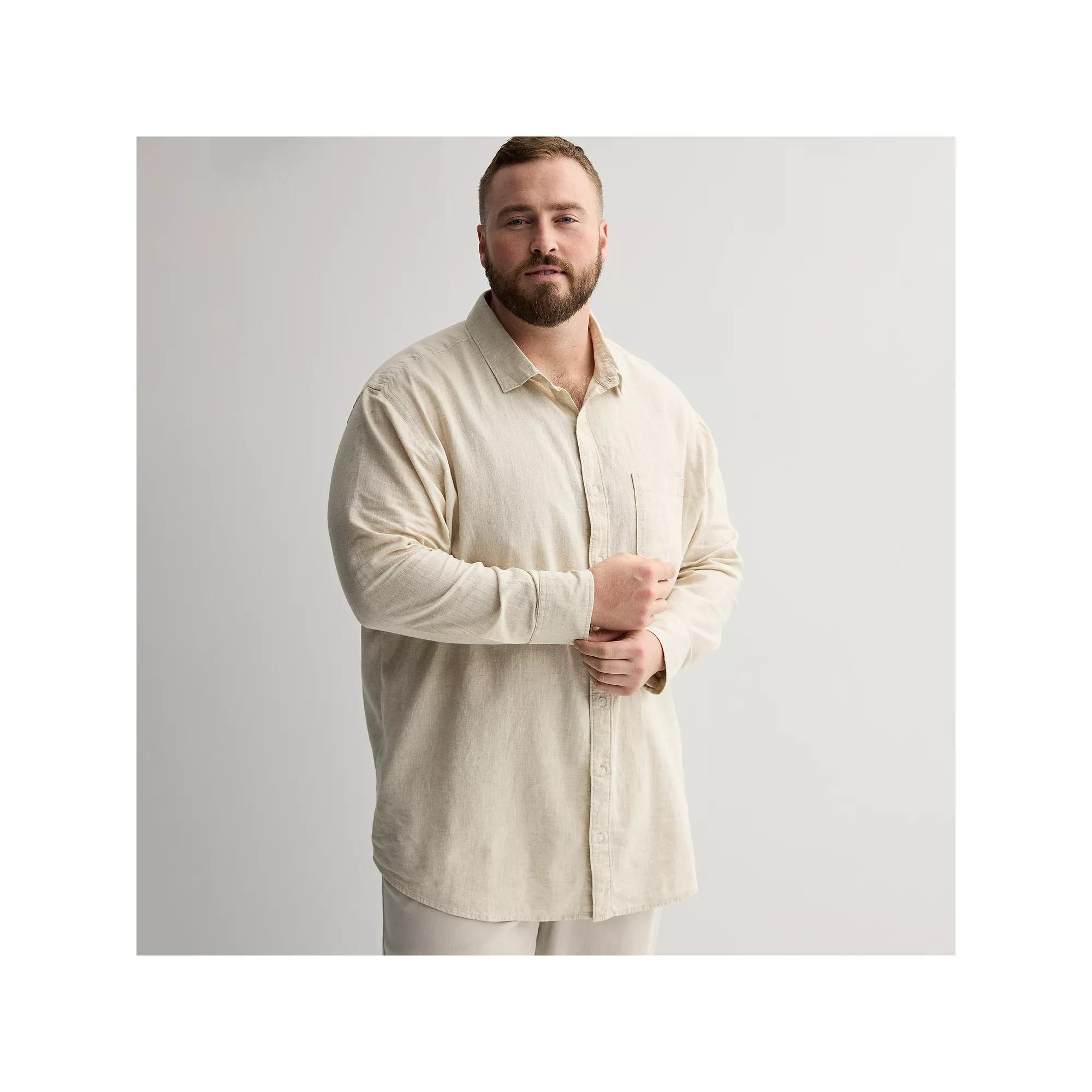 Big & Tall Sonoma Goods For Life® Perfect Length Long Sleeve Linen Shirt, Men's, Size: Large Tall, Natural Product Image