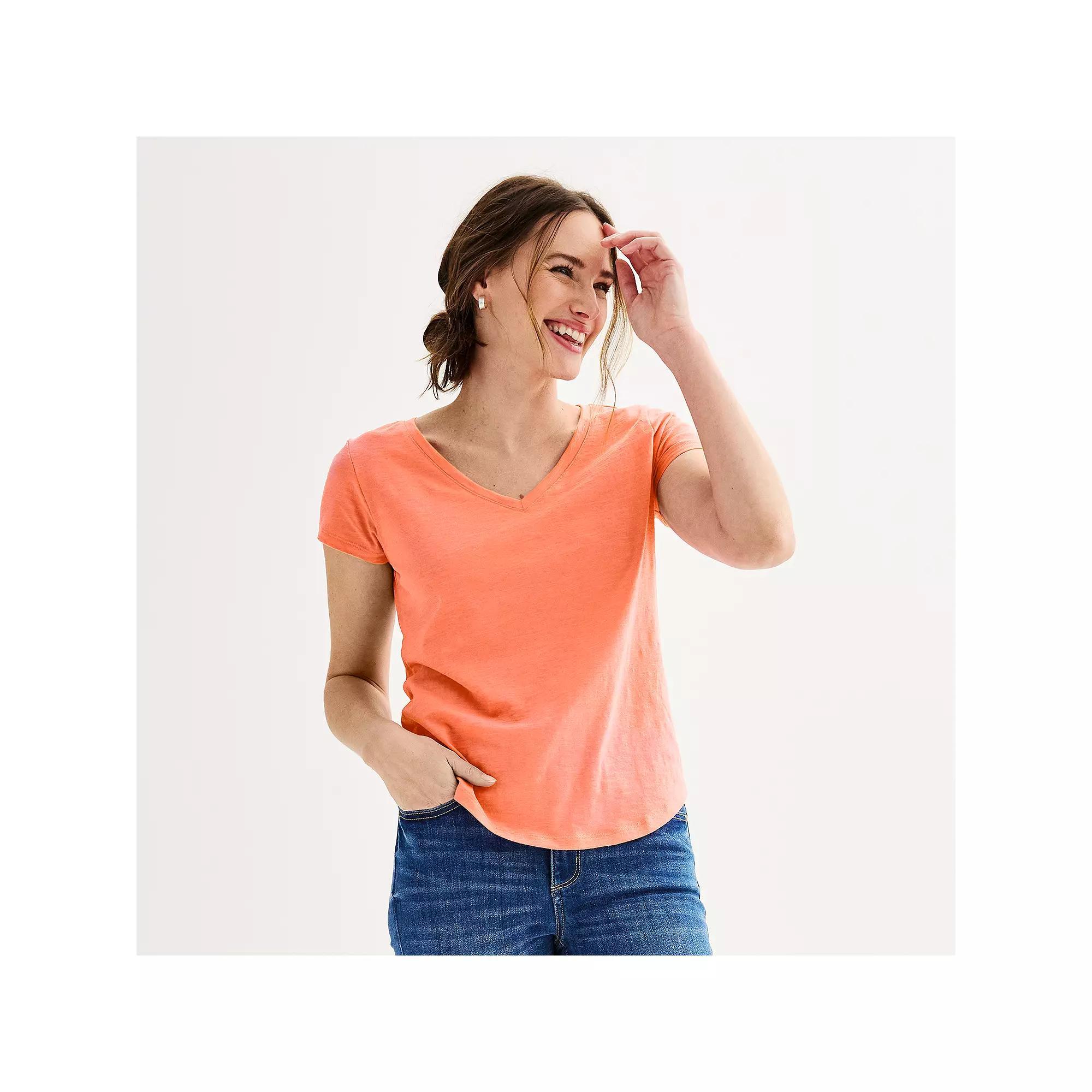 Women's Sonoma Goods For Life® Everyday Short Sleeve V-Neck Tee, Size: Medium, Brown Freeze Product Image