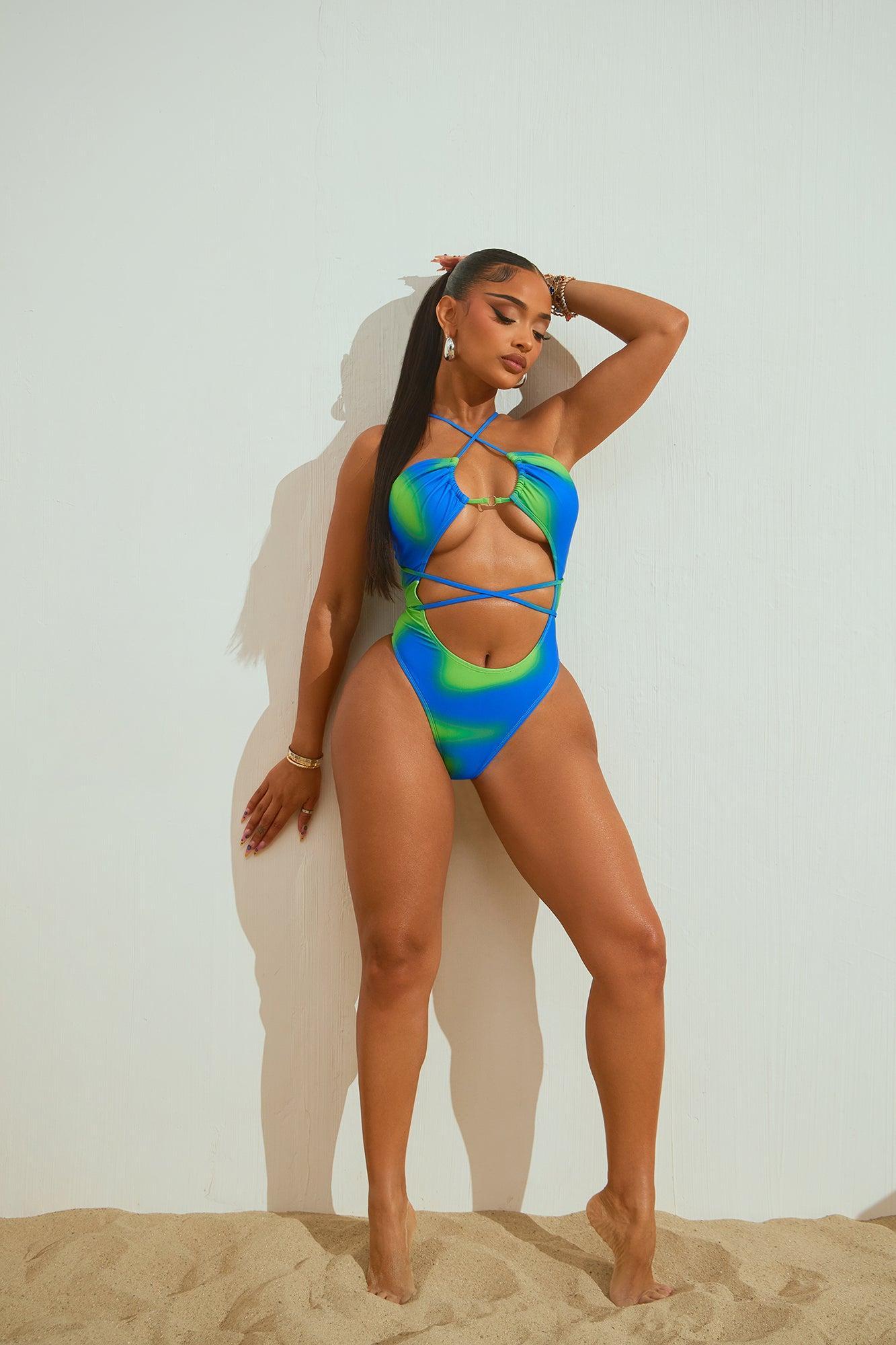 Arabelle Strappy Cutout 1 Piece Swimsuit - Blue/combo Product Image