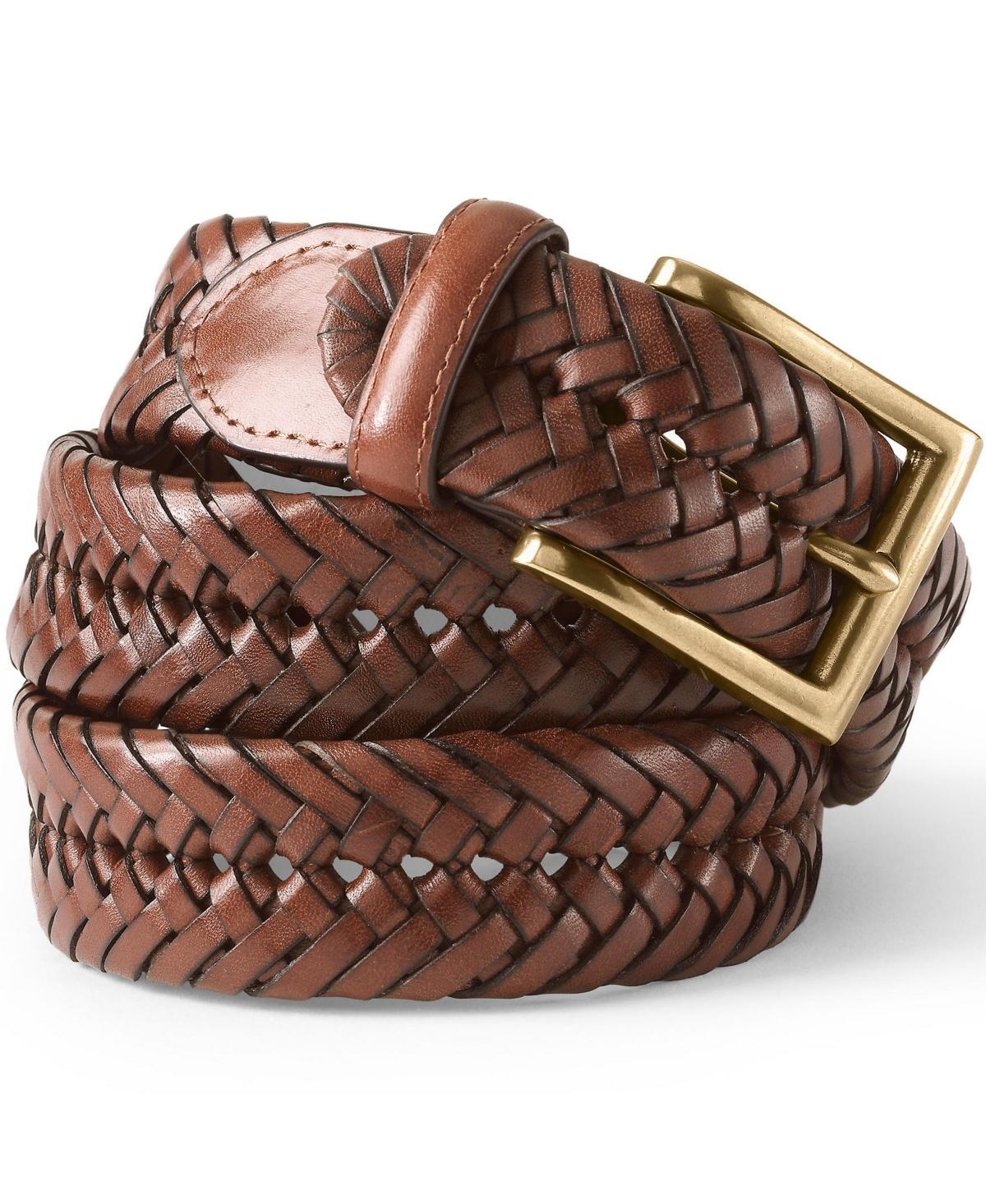 Mens Lands End Big Leather Braid Belt Deep Blue Product Image