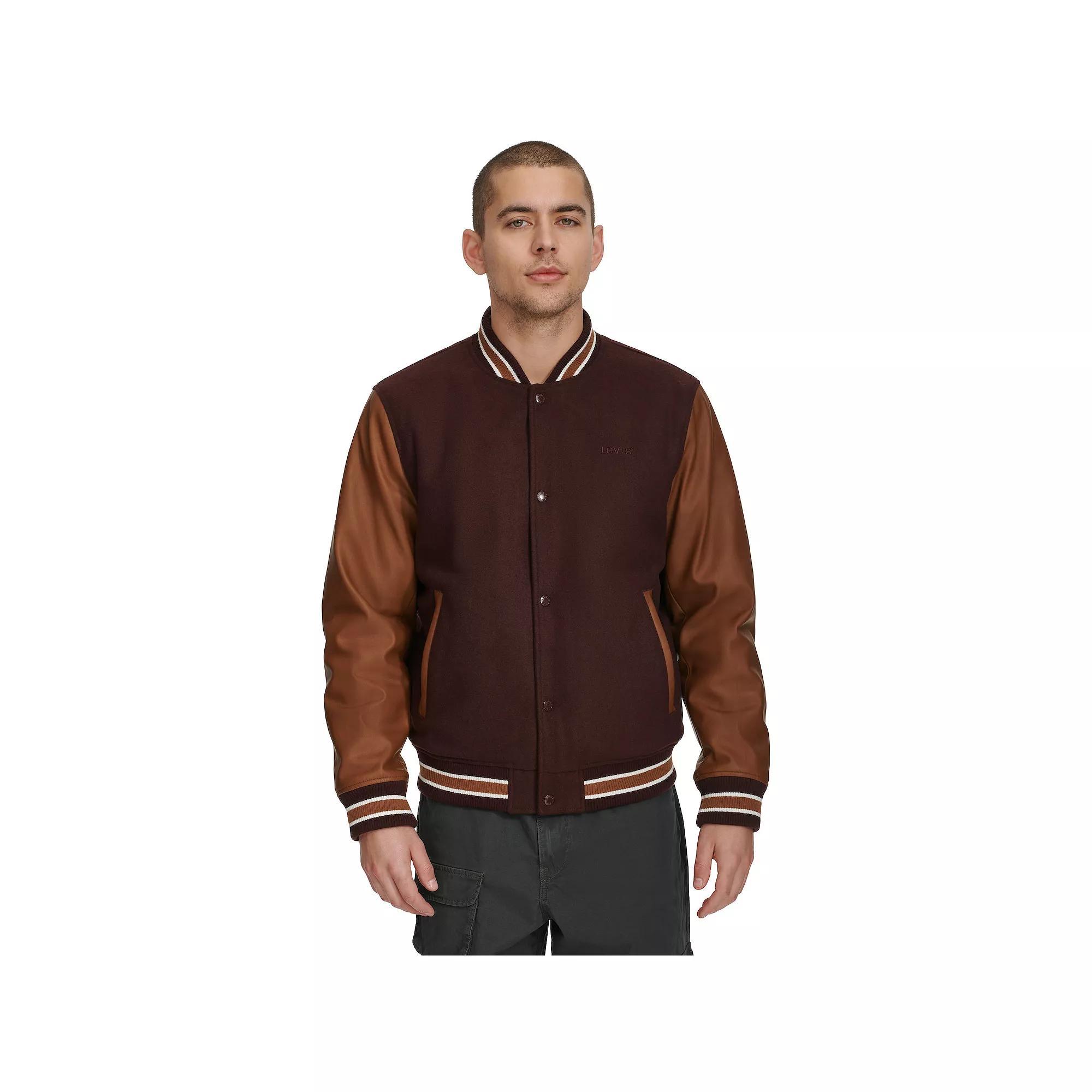 Men's Levi's® Mixed Media Letterman Bomber Jacket, Size: Medium, Dark Brown Product Image