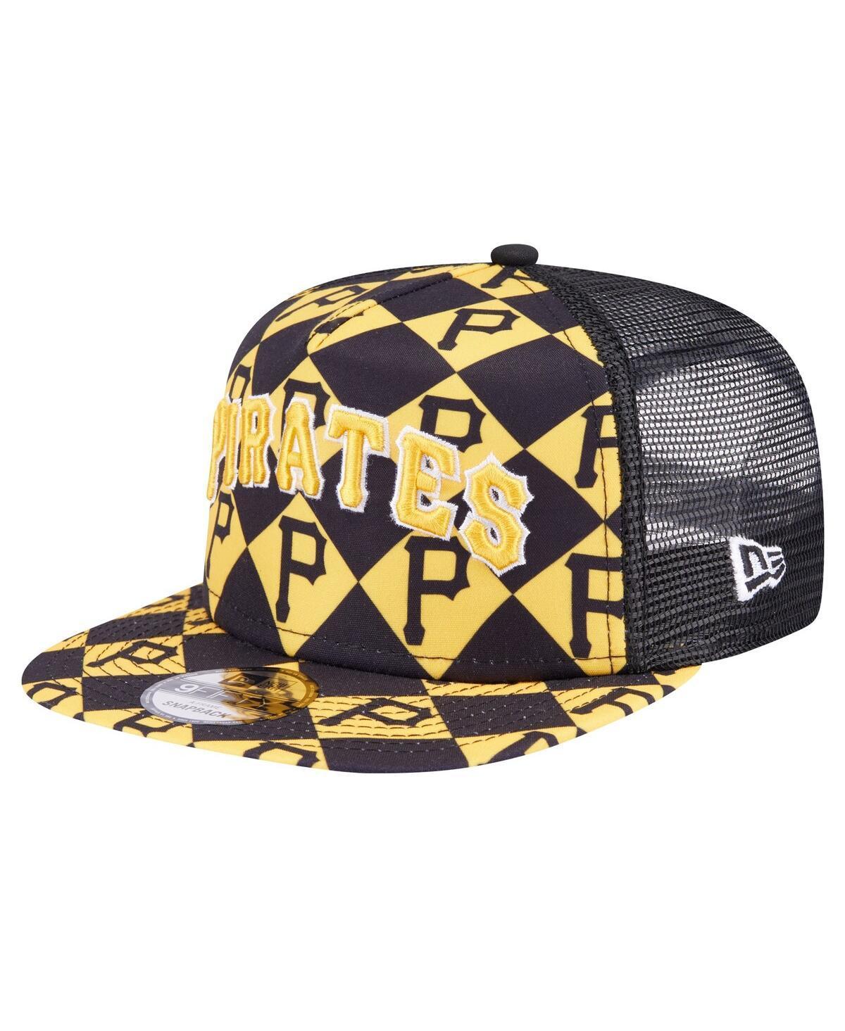 Men's New Era Black Pittsburgh Pirates Seeing Diamonds A-Frame Trucker 9FIFTY Snapback Hat Product Image