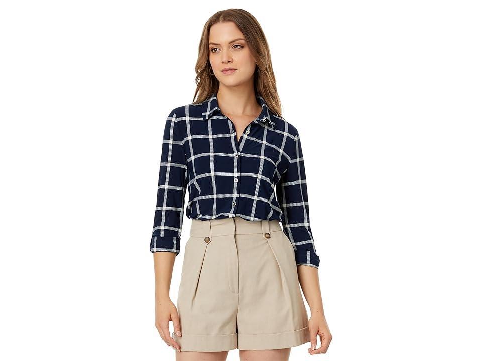Tommy Hilfiger Long Sleeve Knit Plaid Roll Tab (Chili ) Women's Clothing Product Image