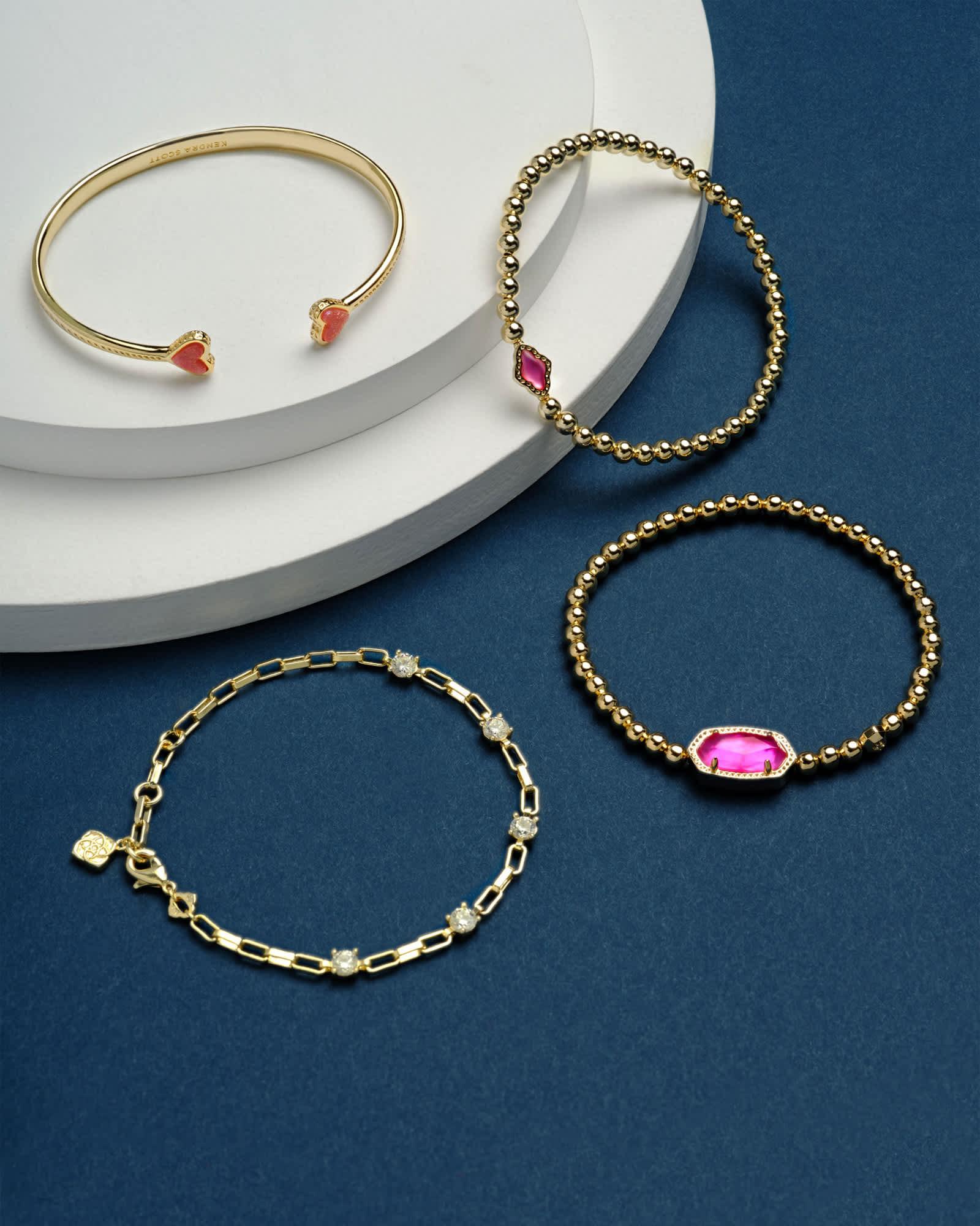 Abbie Gold Beaded Stretch Bracelet in Azalea Illusion Product Image