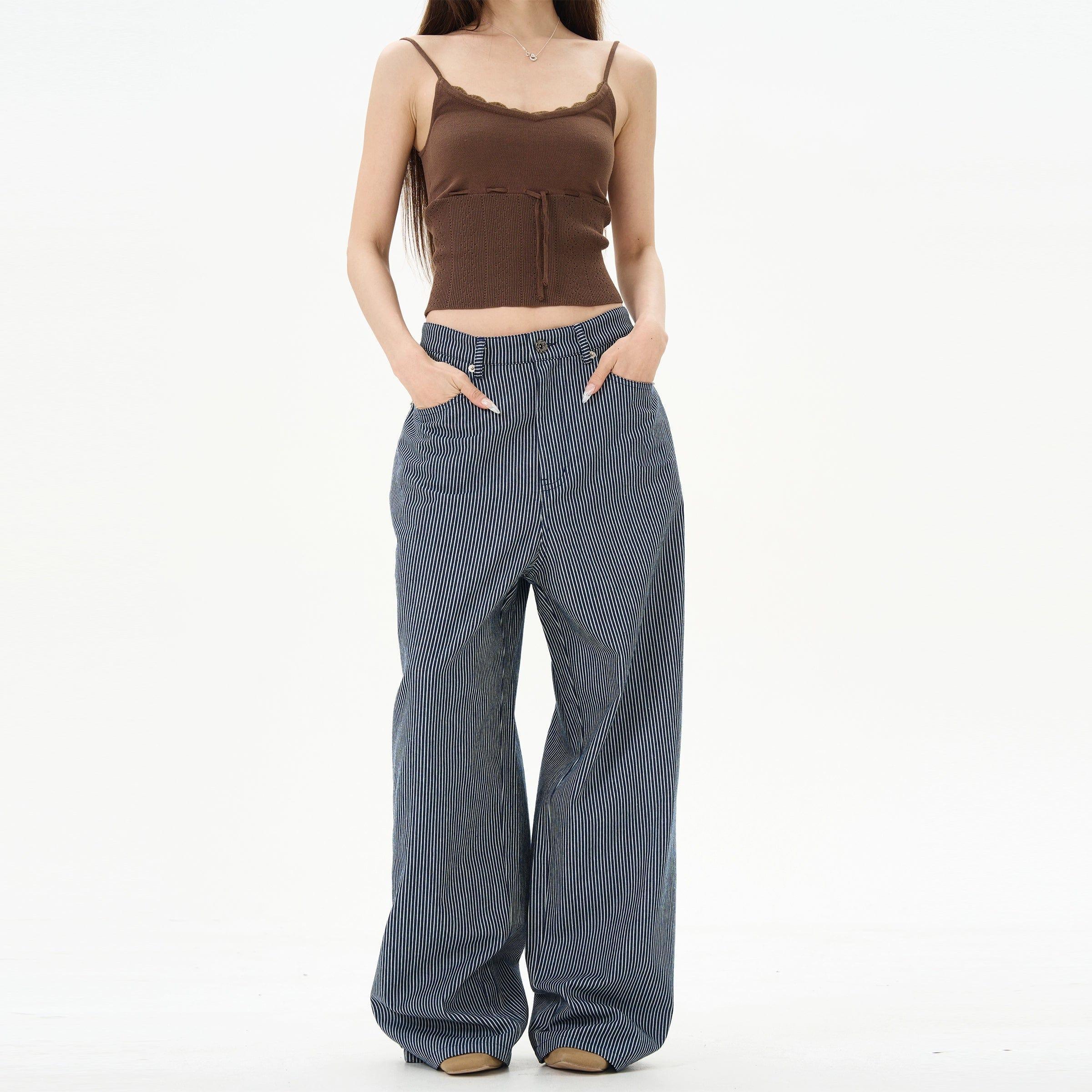 RT No. 12234 STRIPE WIDE STRAIGHT PANTS Product Image