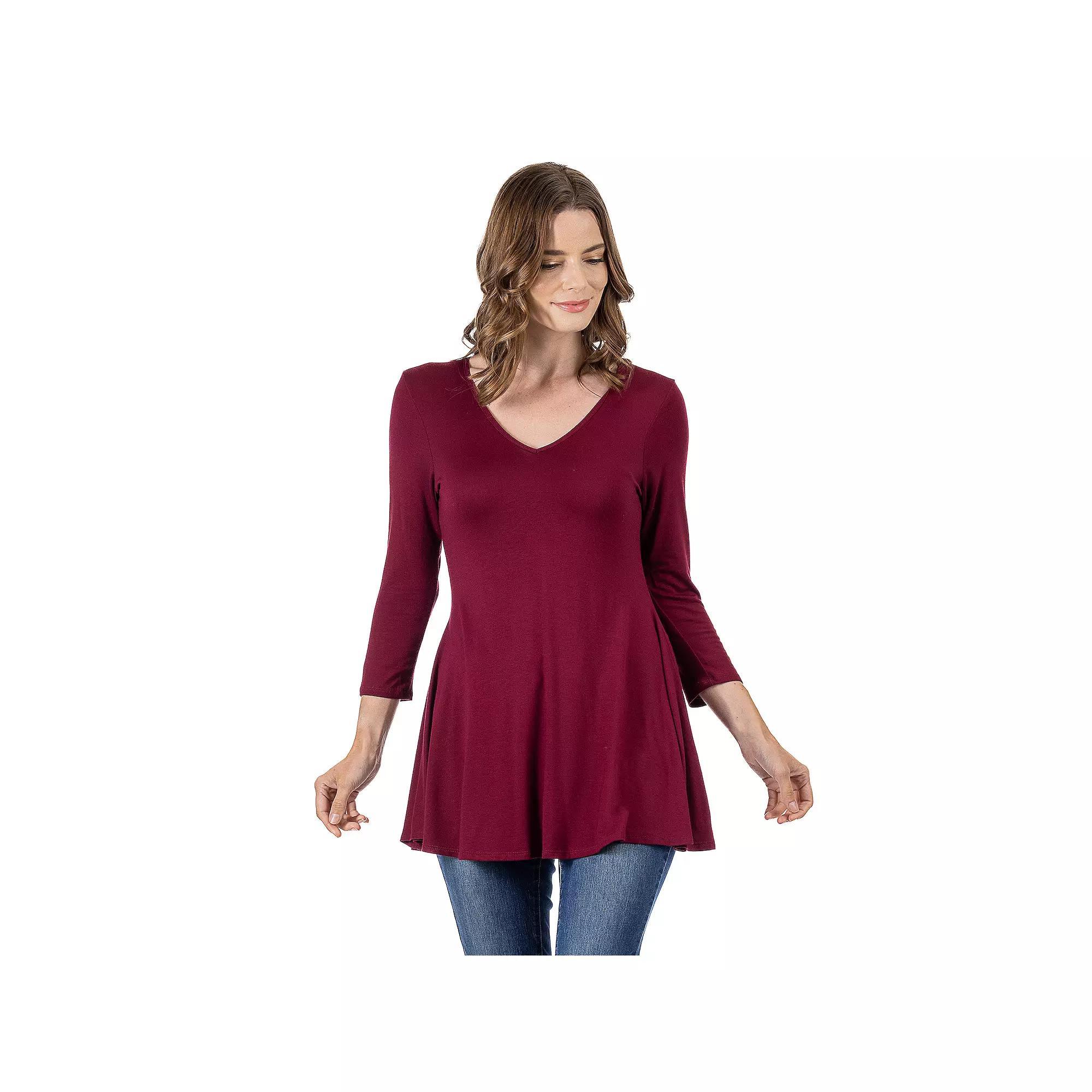 Women's 24Seven Comfort Apparel V Neck Tunic Top, Size: Large, Penny Product Image