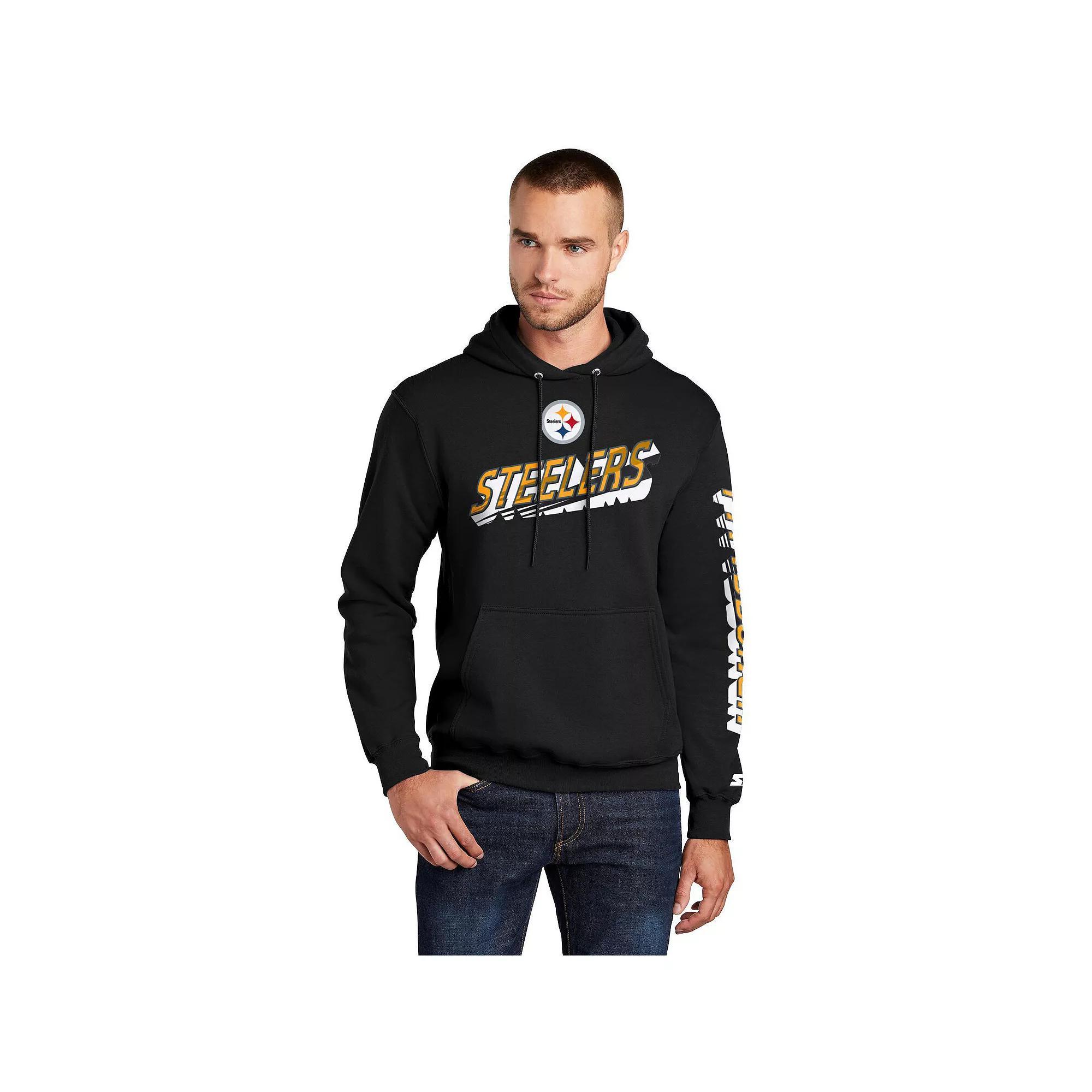 Men's Starter Black Pittsburgh Steelers Wordmark Logo Pullover Hoodie, Size: XXL Product Image