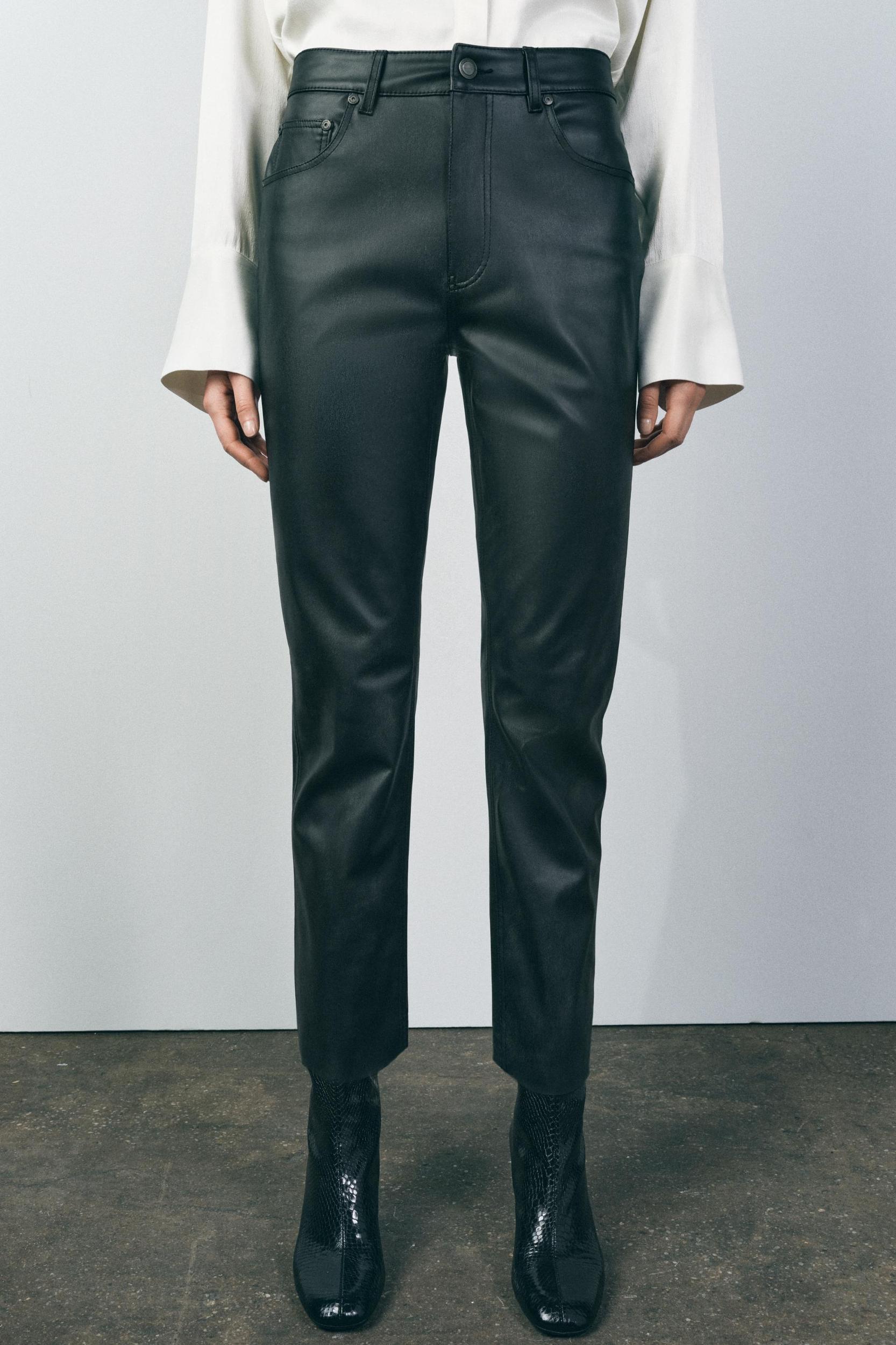 ZW COLLECTION FAUX LEATHER HIGH-WAISTED BOOTCUT CROPPED PANTS Product Image