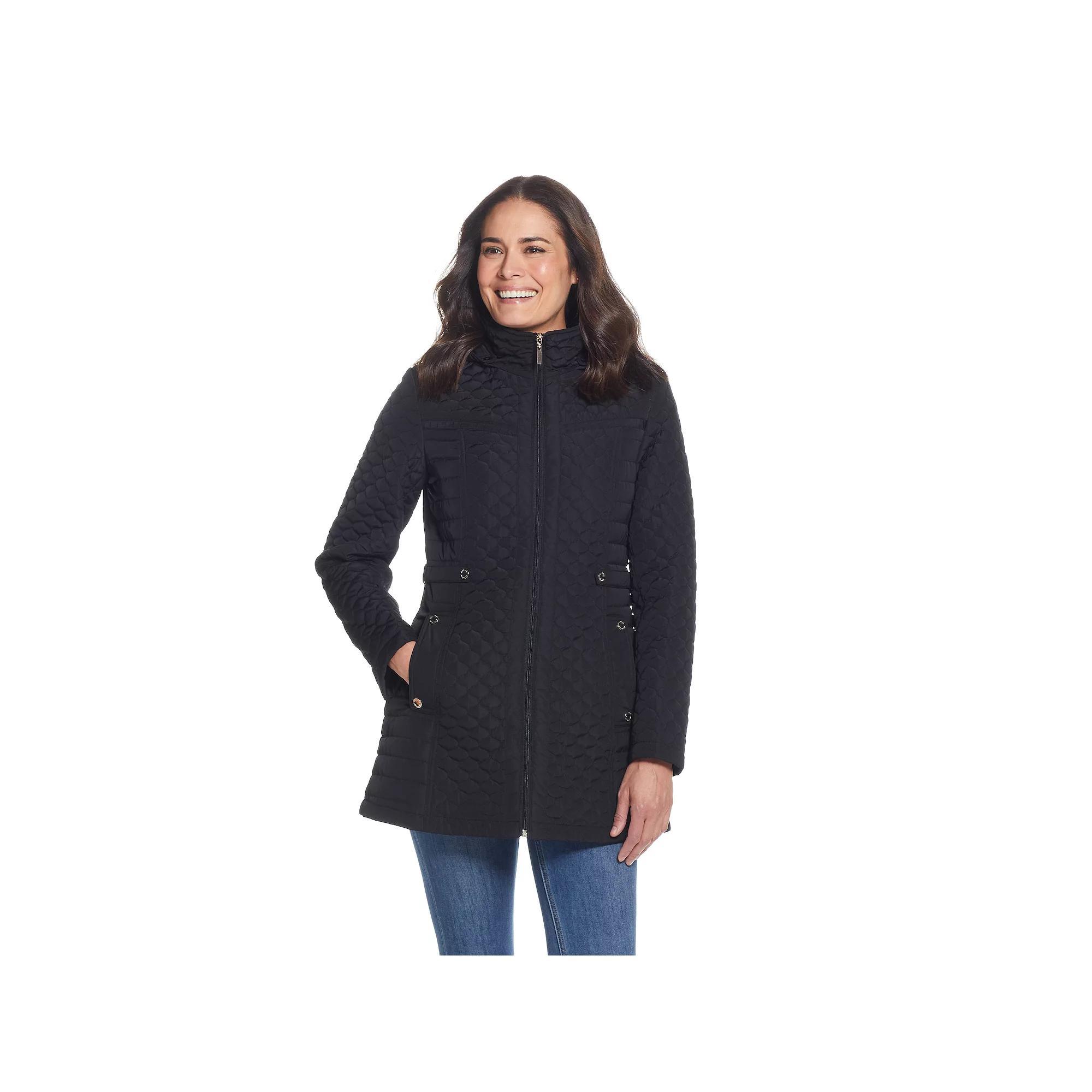 Women's Gallery Hooded Quilted Coat, Size: Large, Black Product Image