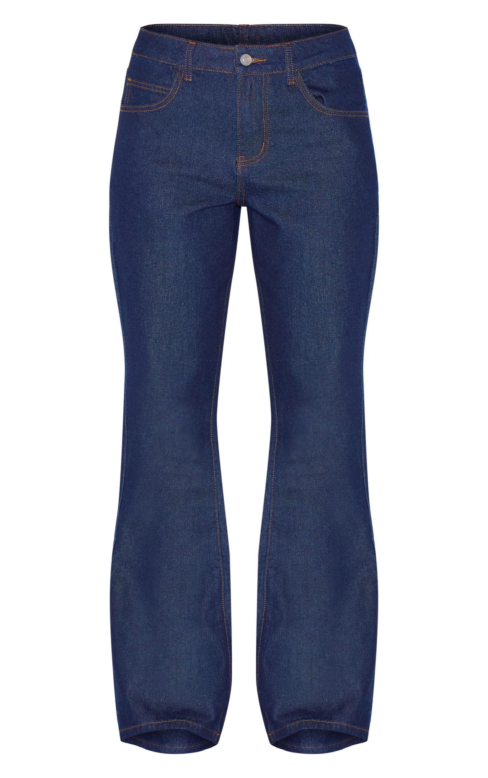 Indigo Mid Waist Contrast Stitch Flared Jeans Product Image