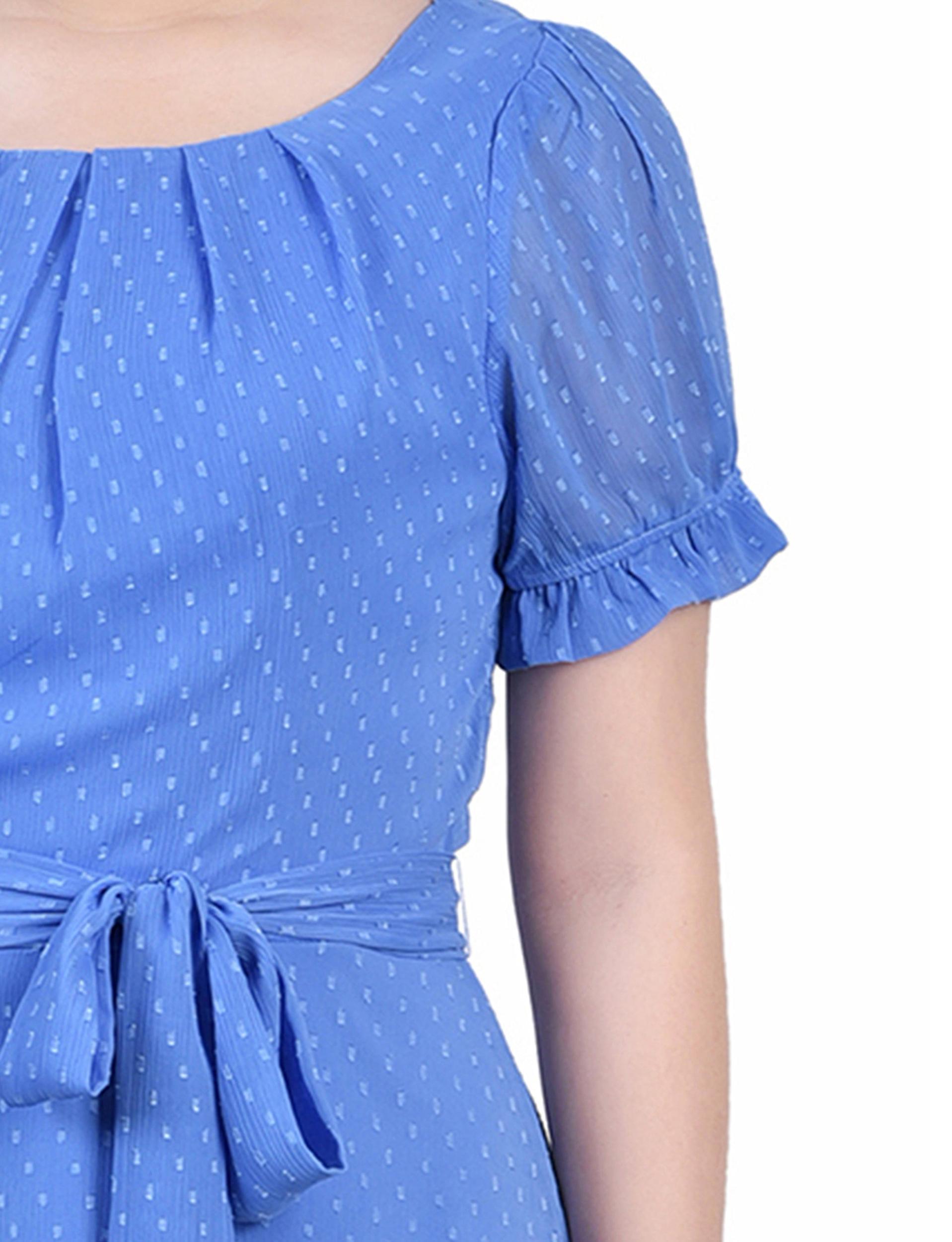 Granada Sky Short Sleeve Belted Swiss Dot Dress Product Image