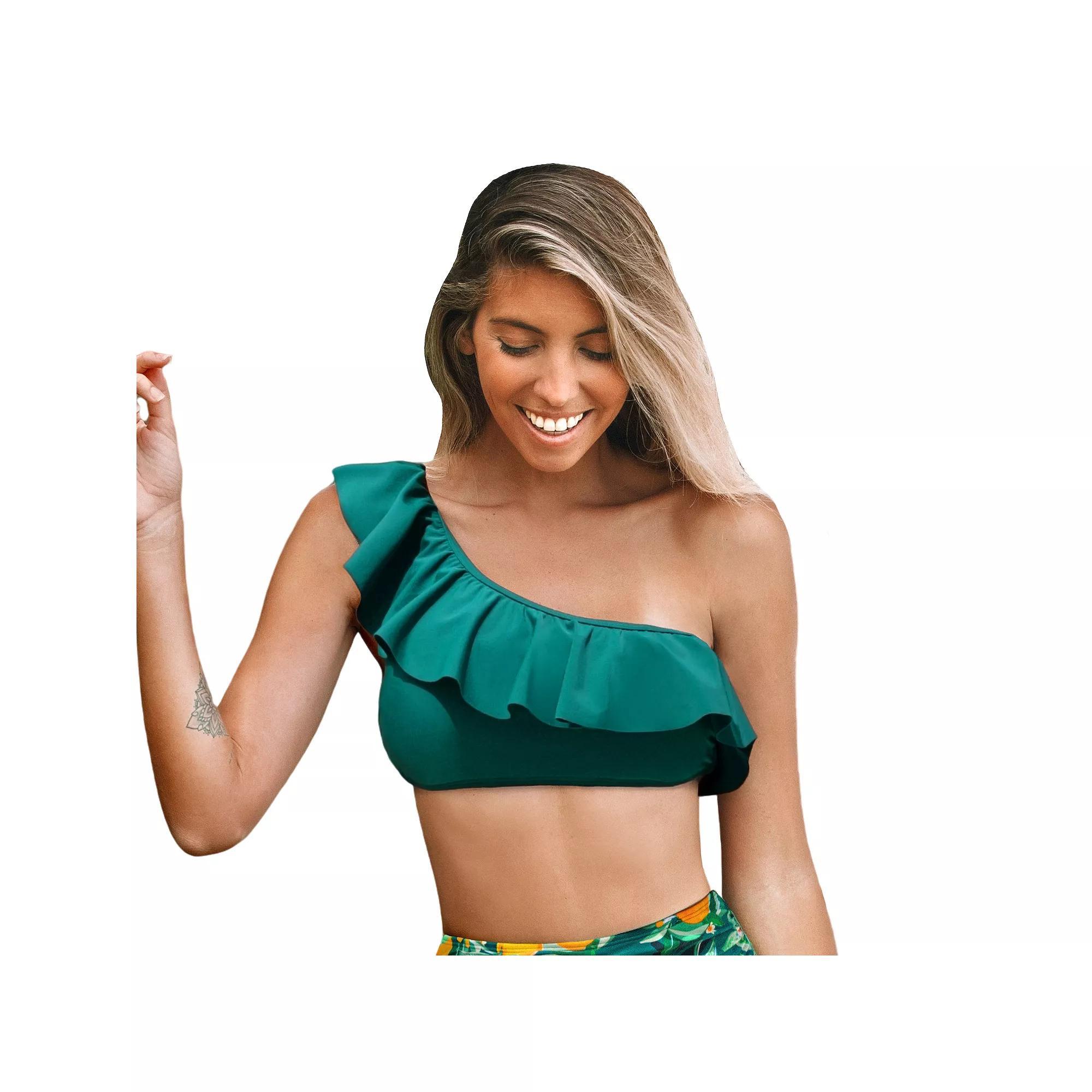 Womens Cupshe Ruffle Shoulder Swim Top Product Image