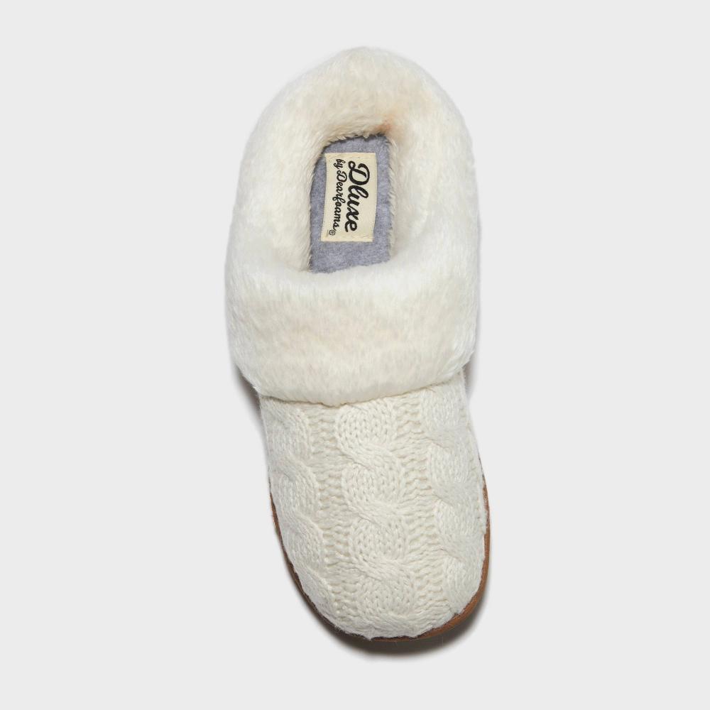 dluxe by dearfoams Women's Carol Slippers - Cream L: Cushioned Insole, Indoor/Outdoor Outsole, Machine Washable Product Image