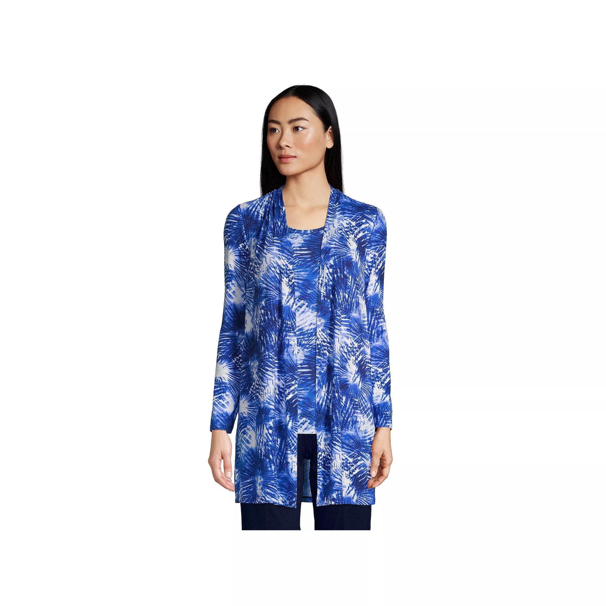 Petite Lands' End Lightweight Long Cardigan Sweater, Women's, Size: Medium Petite, Deep Blue Dye Palms Product Image