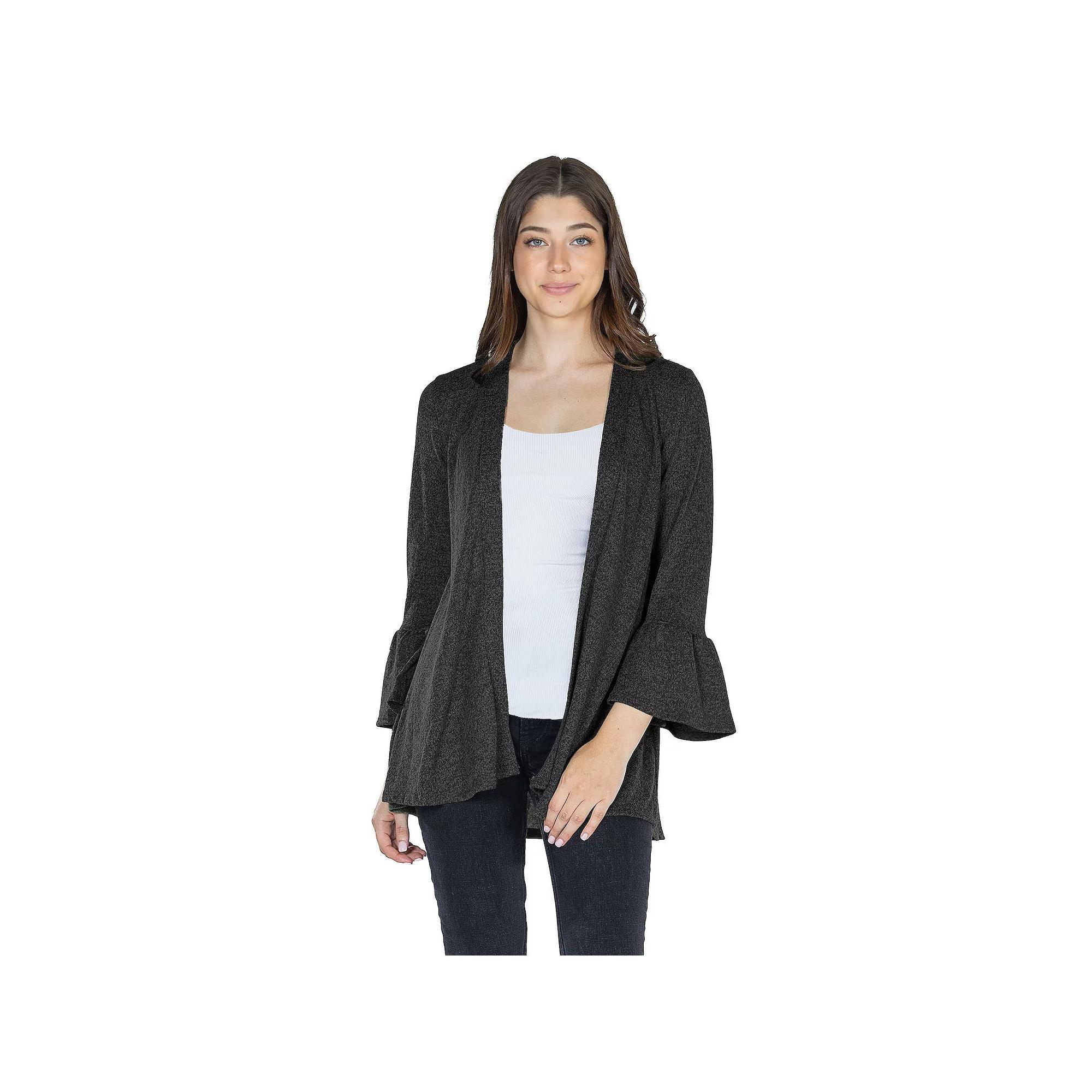 Women's 24Seven Comfort Apparel 3/4-Sleeve Open Cardigan, Size: Small, Black Product Image
