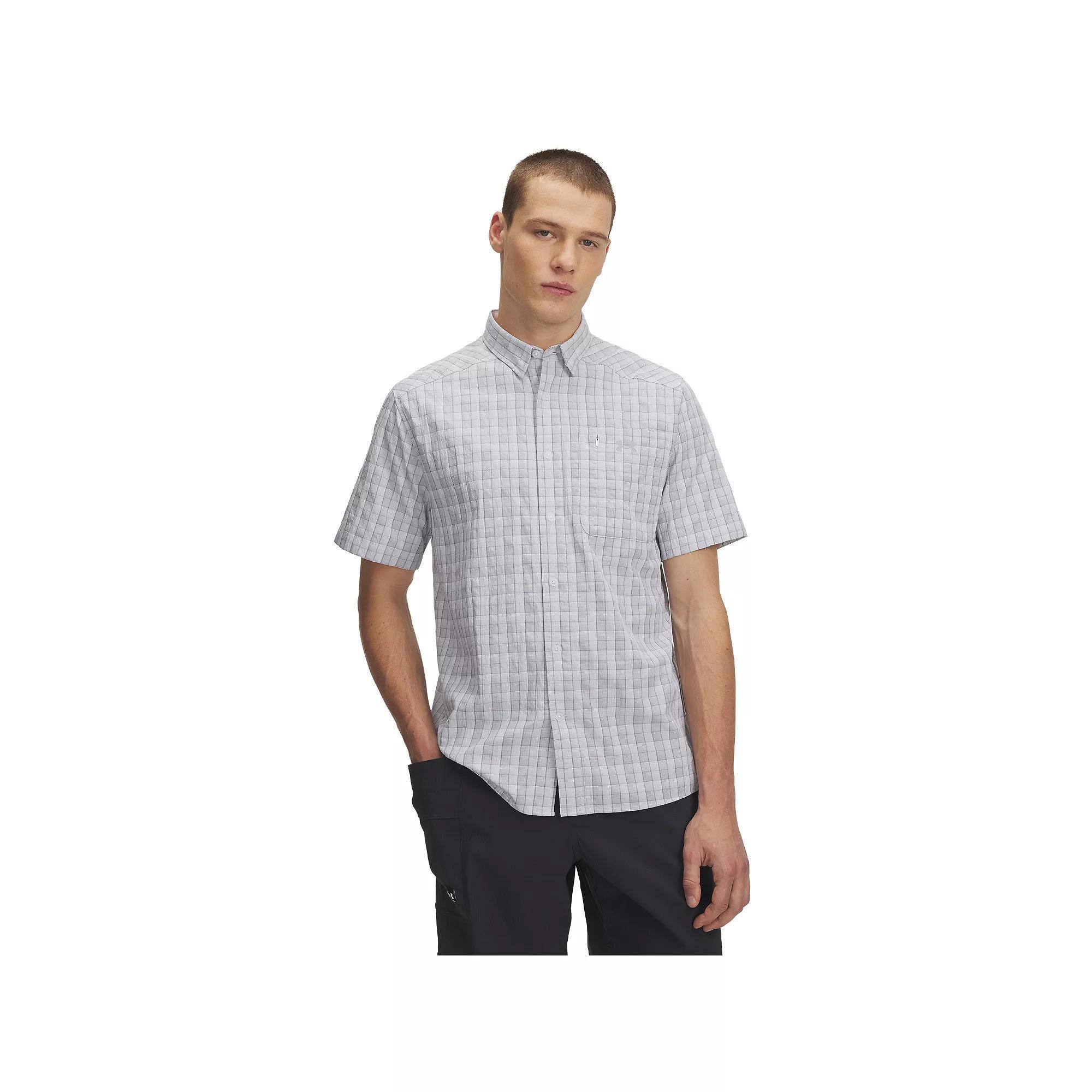 Men's Under Armour UPF 30 Drift Tide 2.0 Plaid Performance Short Sleeve Button-Down Shirt, Size: XL, White Product Image