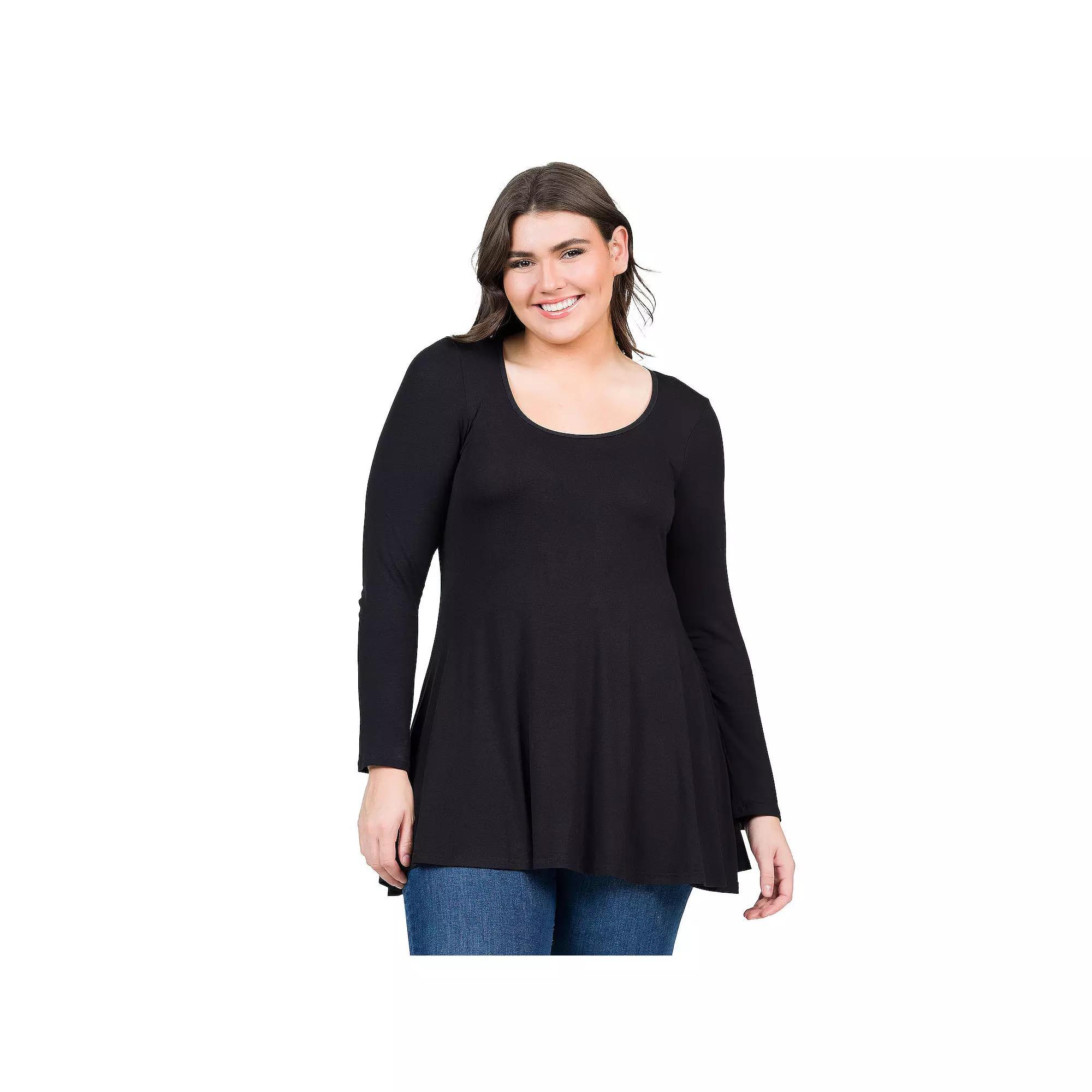 Plus Size 24Seven Comfort Apparel Poised Long Sleeve Swing Tunic Top, Womens Product Image