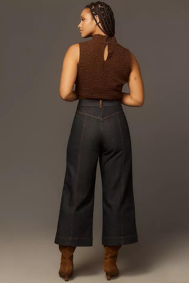 Maeve Contrast-Stitch High-Rise Crop Wide-Leg Jeans Product Image