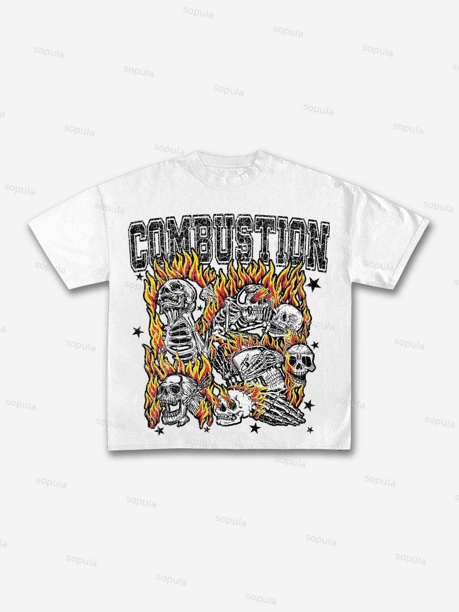 Combustion Skull Graphic Print Cotton T-shirt Product Image