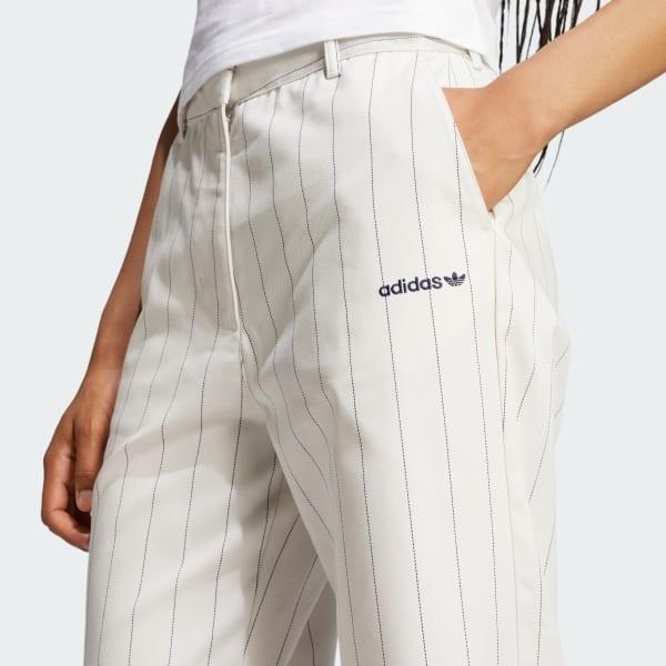 adidas Pinstripe Twill Loose Pants Off White 2 Womens Product Image
