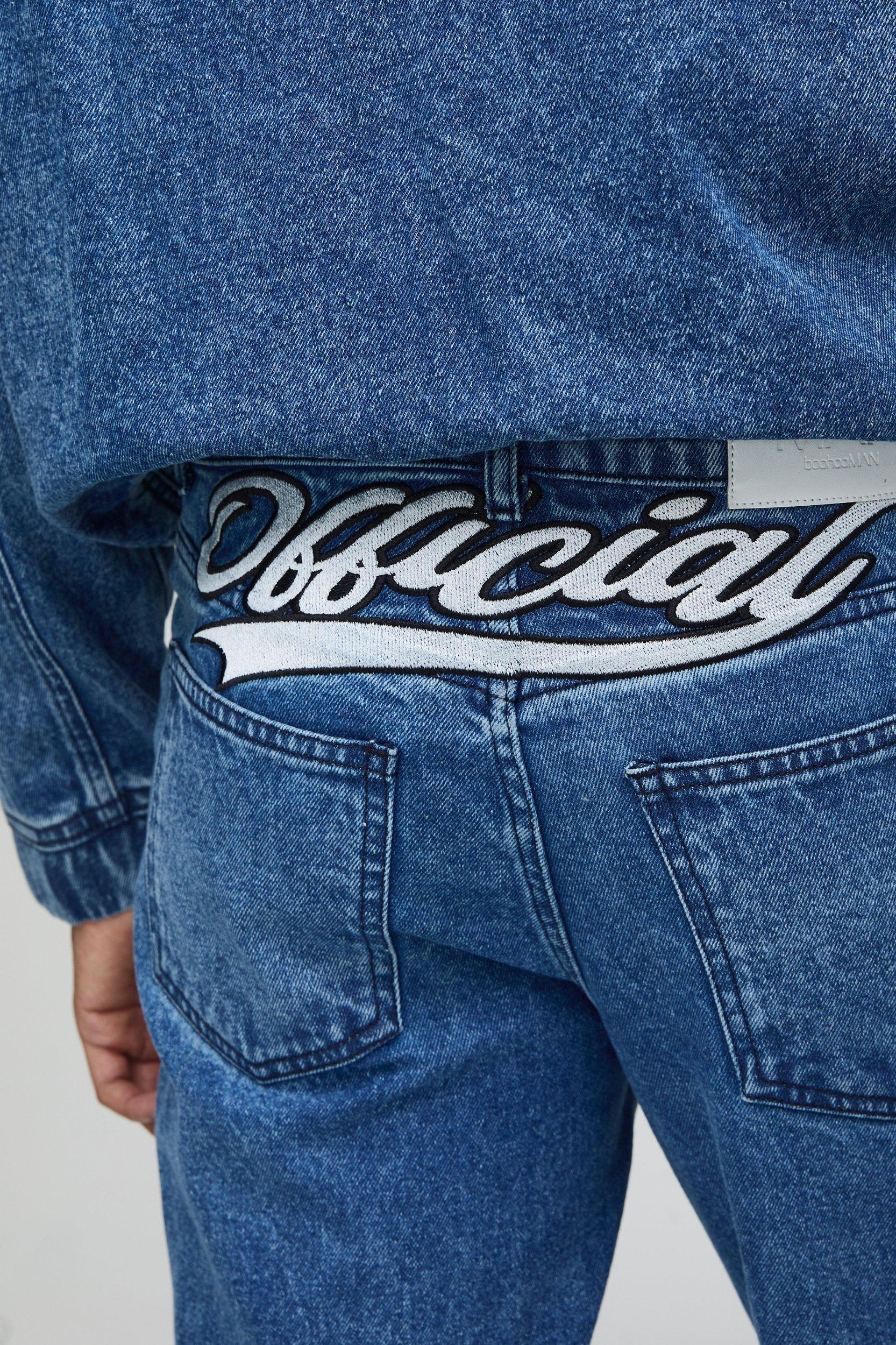 Straight Leg Embroidered Official Jeans | boohooMAN USA Product Image