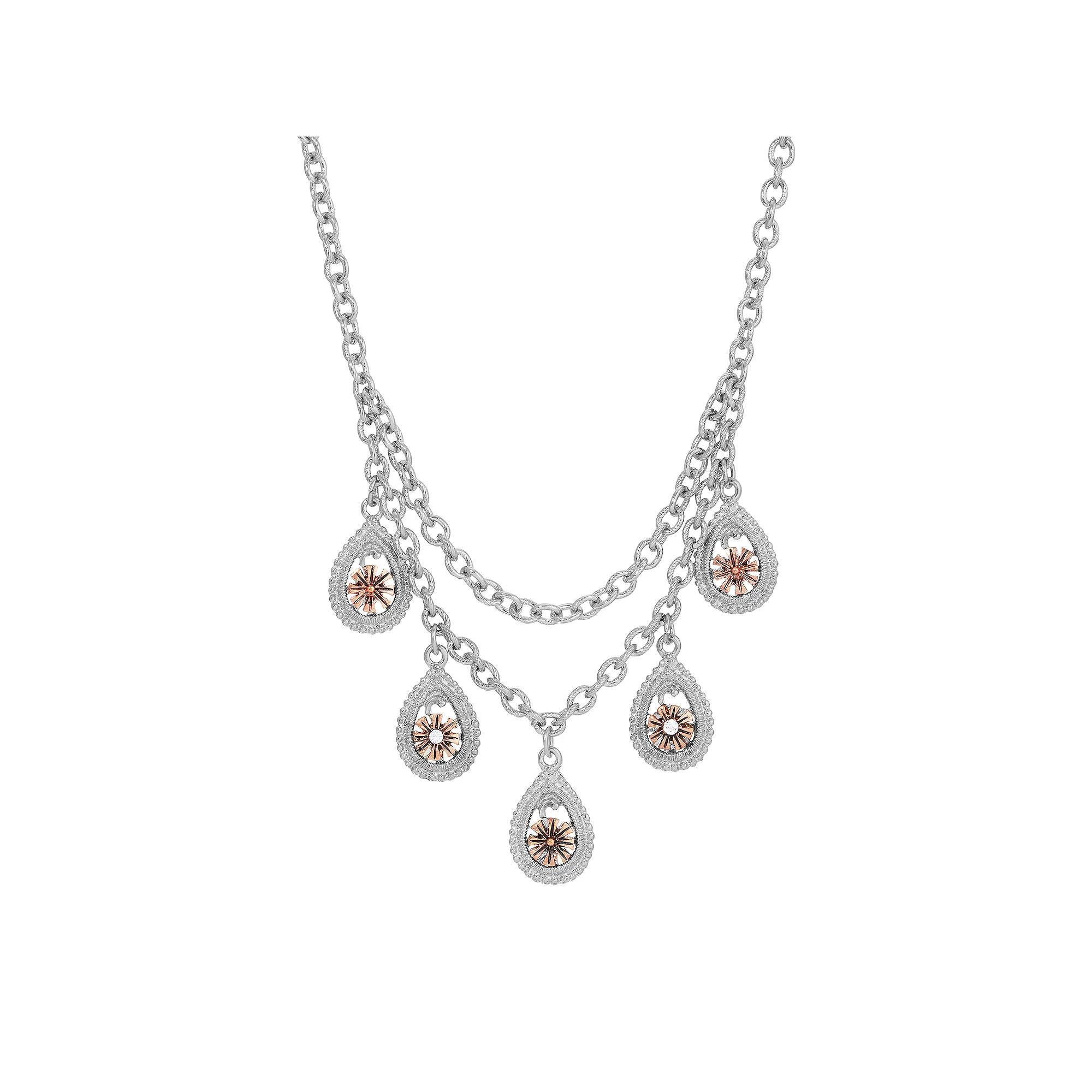 1928 Two Tone Multi Teardrop Necklace, Womens Product Image