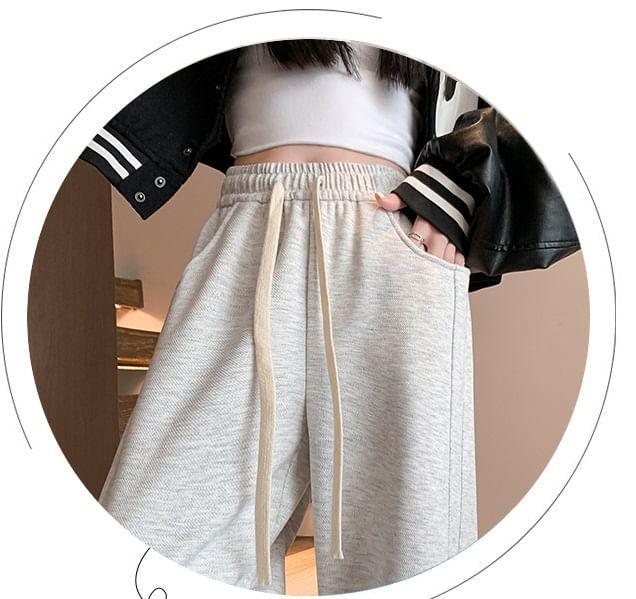 High Rise Wide Leg Plain Sweatpants Product Image