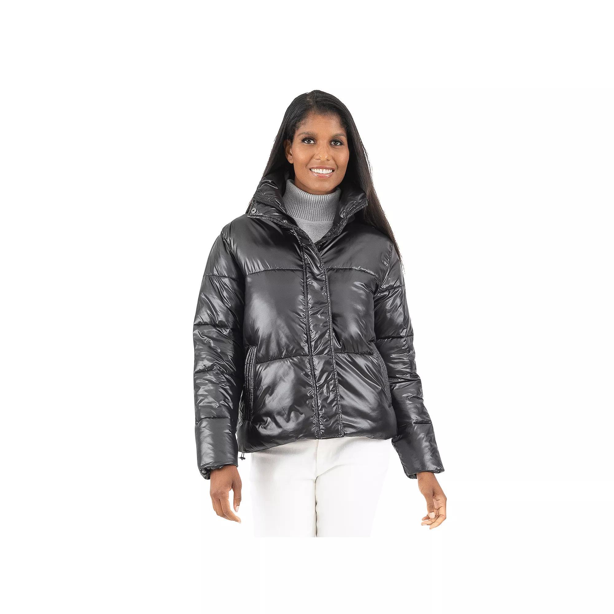 Women's Fleet Street Glossy Short Padded Jacket, Size: Large, Green Product Image