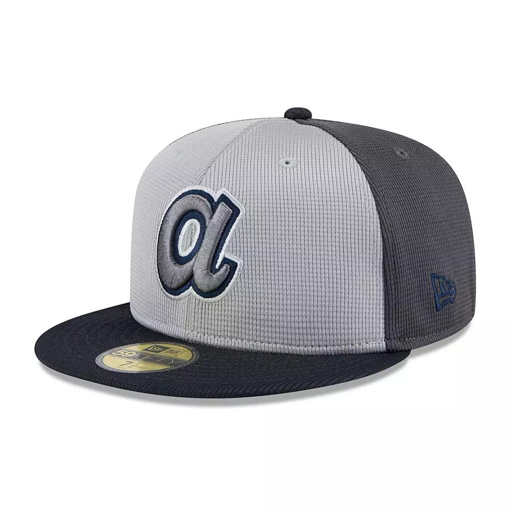 Men's New Era  Gray/Navy Atlanta Braves 2025 Batting Practice 59FIFTY Fitted Hat, Size: 6 7/8, Grey Product Image