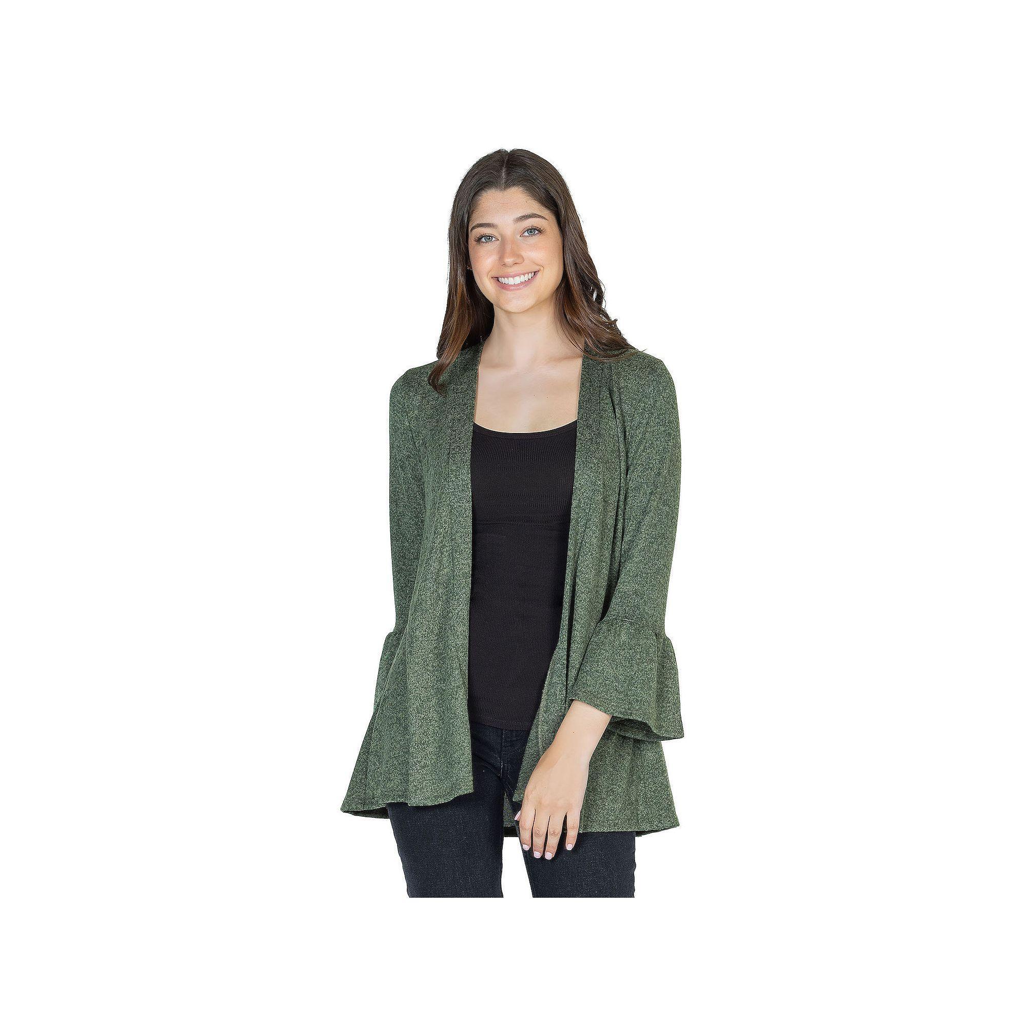 Women's 24Seven Comfort Apparel 3/4-Sleeve Open Cardigan, Size: Large, Green Product Image