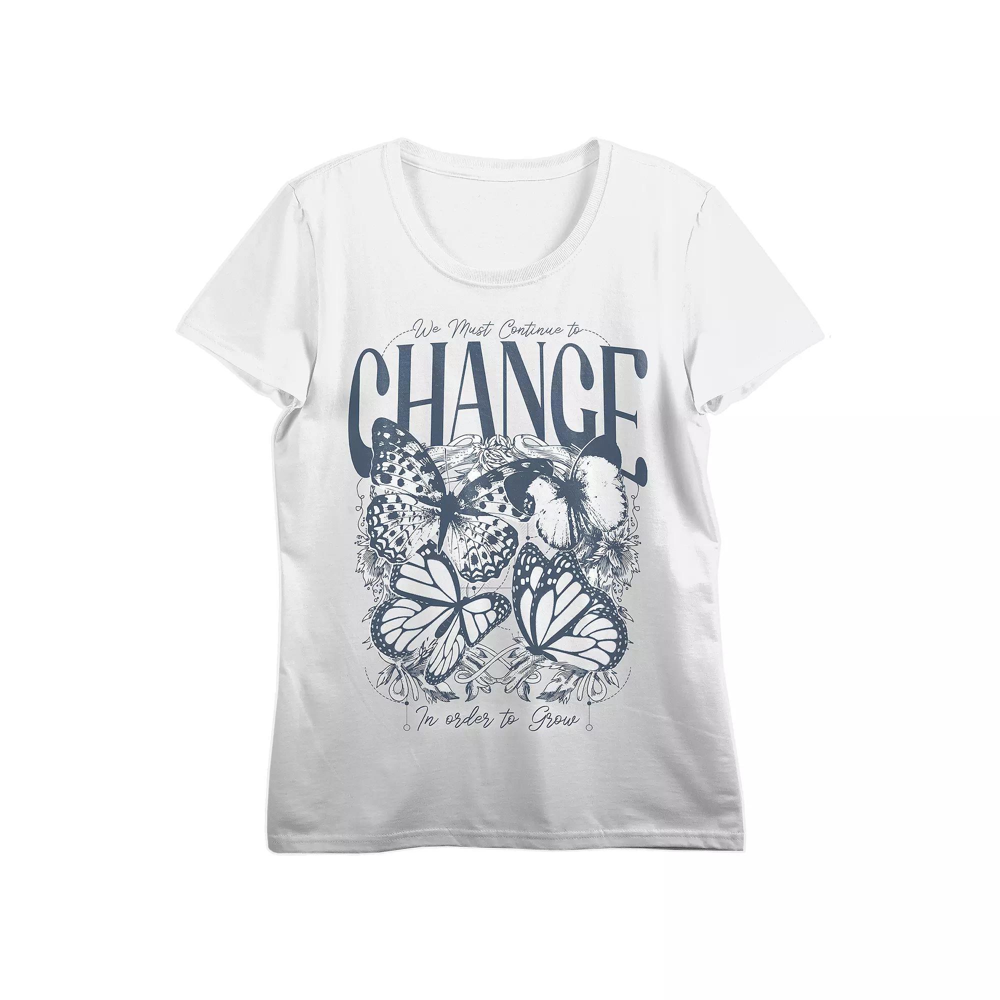 Juniors' Butterflies We Must Continue to Change Graphic Tee, Women's, Size: Medium, White Product Image