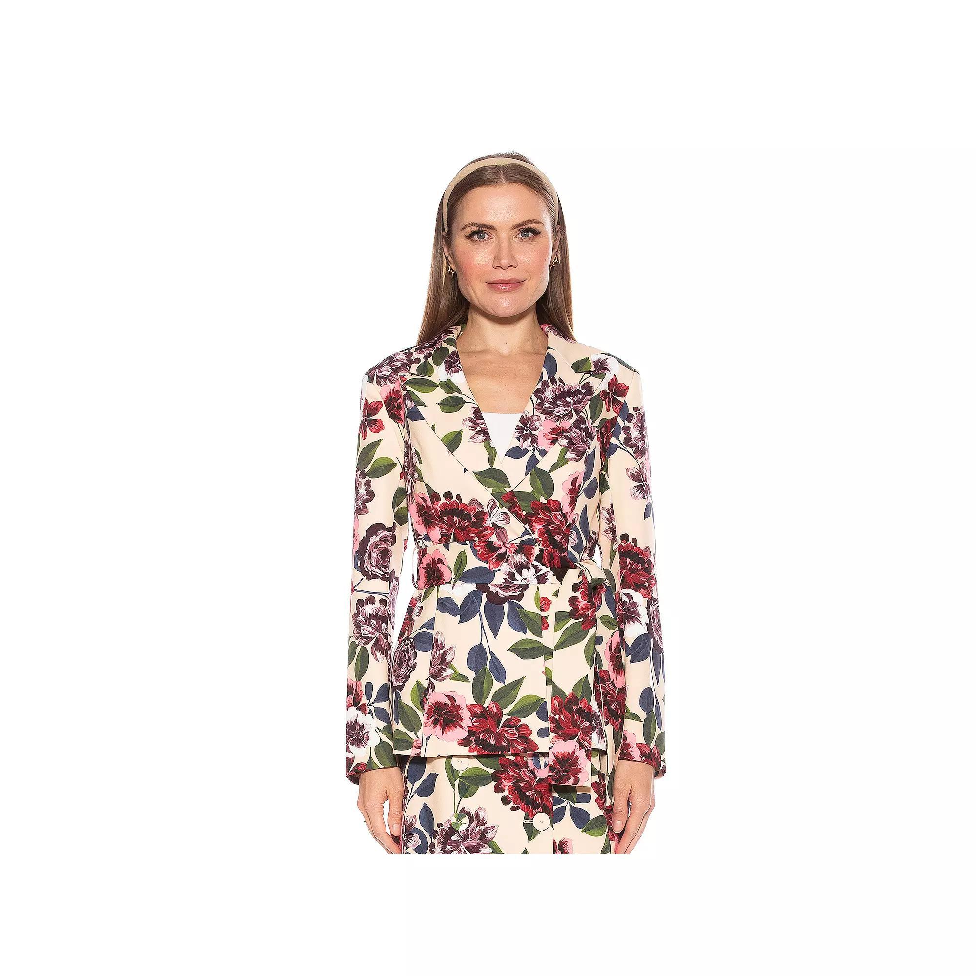 Women's ALEXIA ADMOR Olya Long Blazer Jacket with Belt, Size: 12, Zebra Product Image