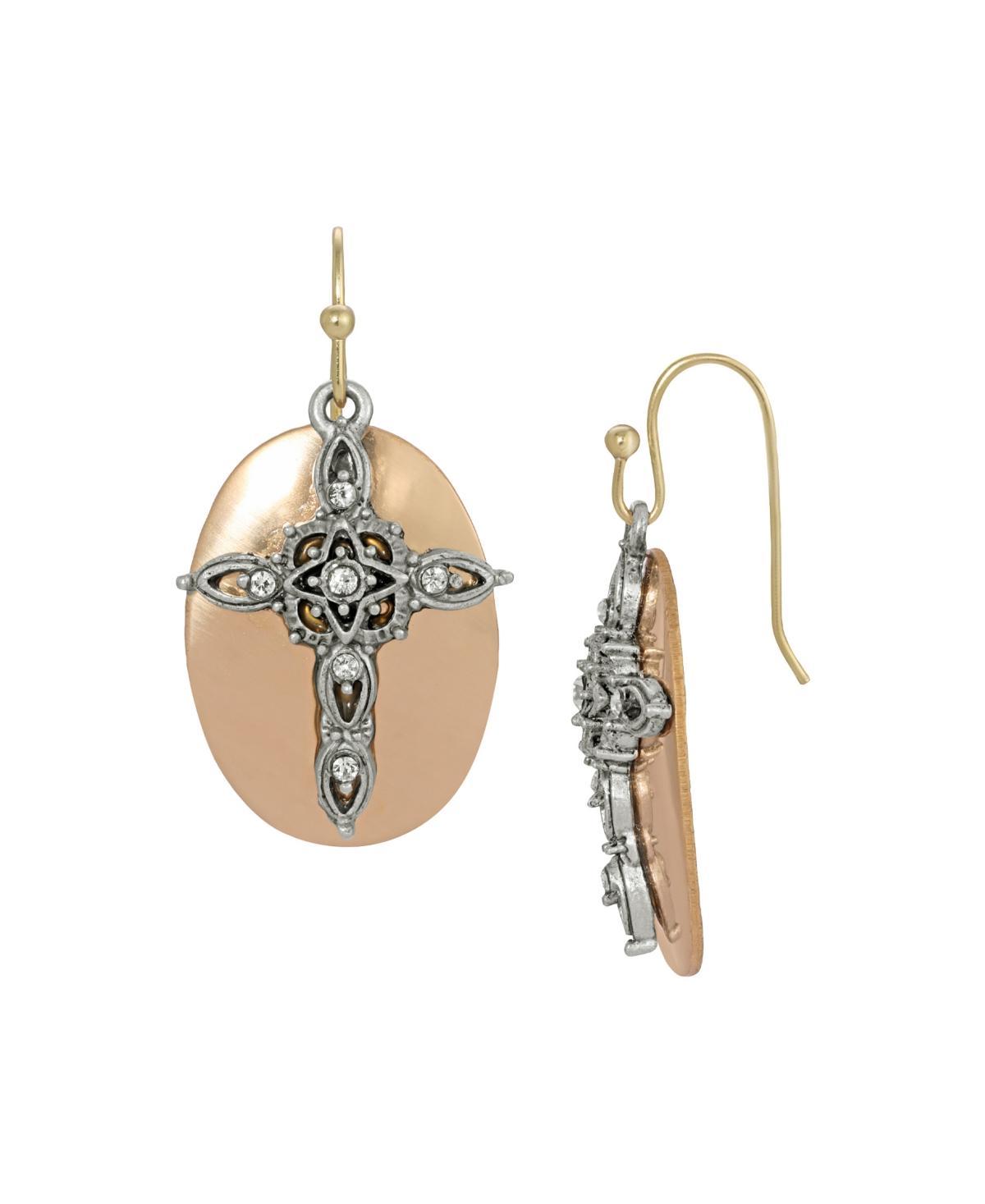 1928 Two-Tone Oval Drop Cross Earrings, Women's, Multi Product Image