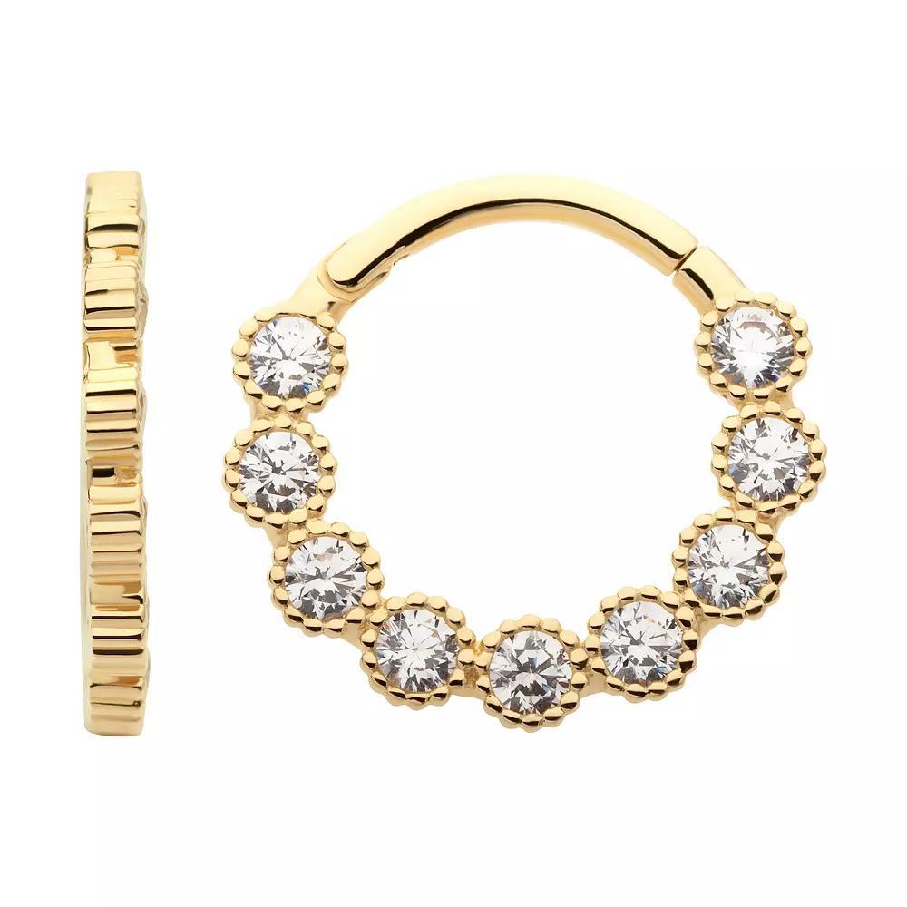 Earrangements 14k Gold with Cubic Zirconia Beaded Edge Hinged Segment Clicker, Women's, Yellow Product Image