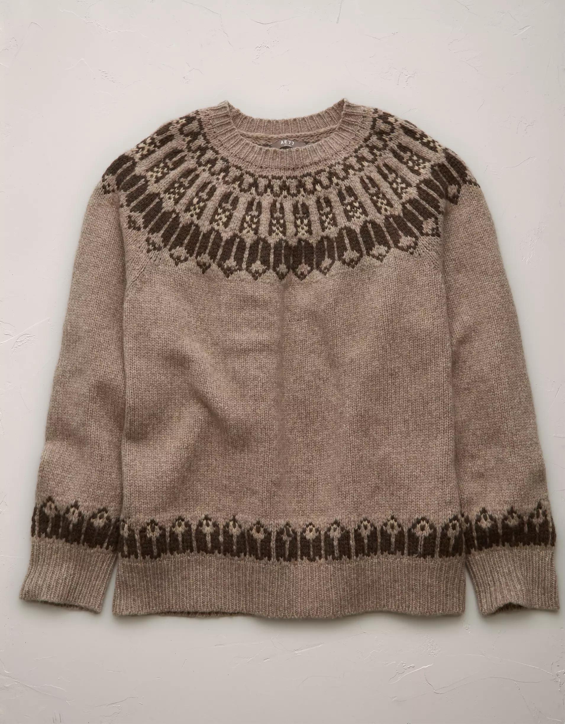 AE77 Premium Wool Fair Isle Sweater Product Image