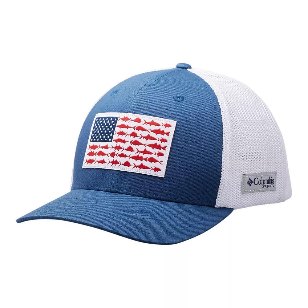 Men's Columbia PFG FlexFit Mesh Fish Flag Fitted Cap, Size: Small/Medium, Black Tide Product Image