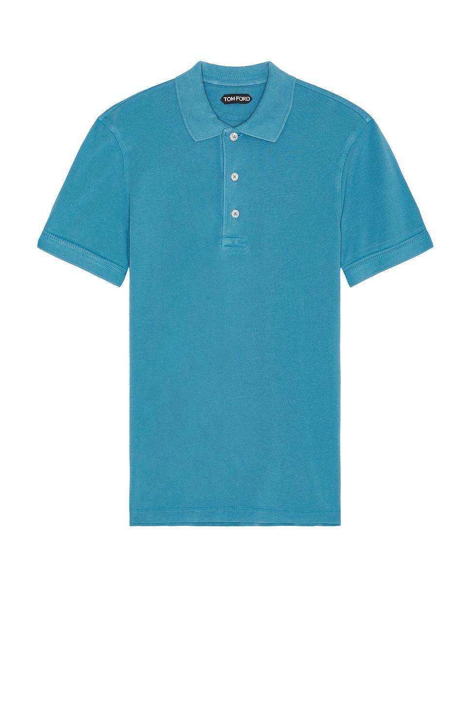 TOM FORD Lyocell Piquet Polo in Baby Blue Product Image