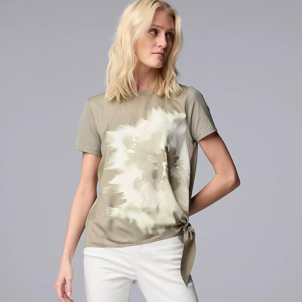 Simply Vera Vera Wang Side-Tie Mixed Media Top, Women's, Size: Large, Green Dye Product Image