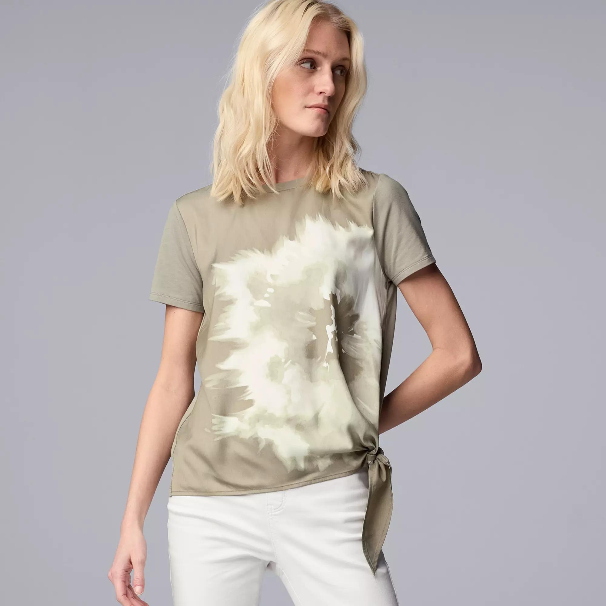 Simply Vera Vera Wang Side-Tie Mixed Media Top, Women's, Size: XXL, Green Dye Product Image