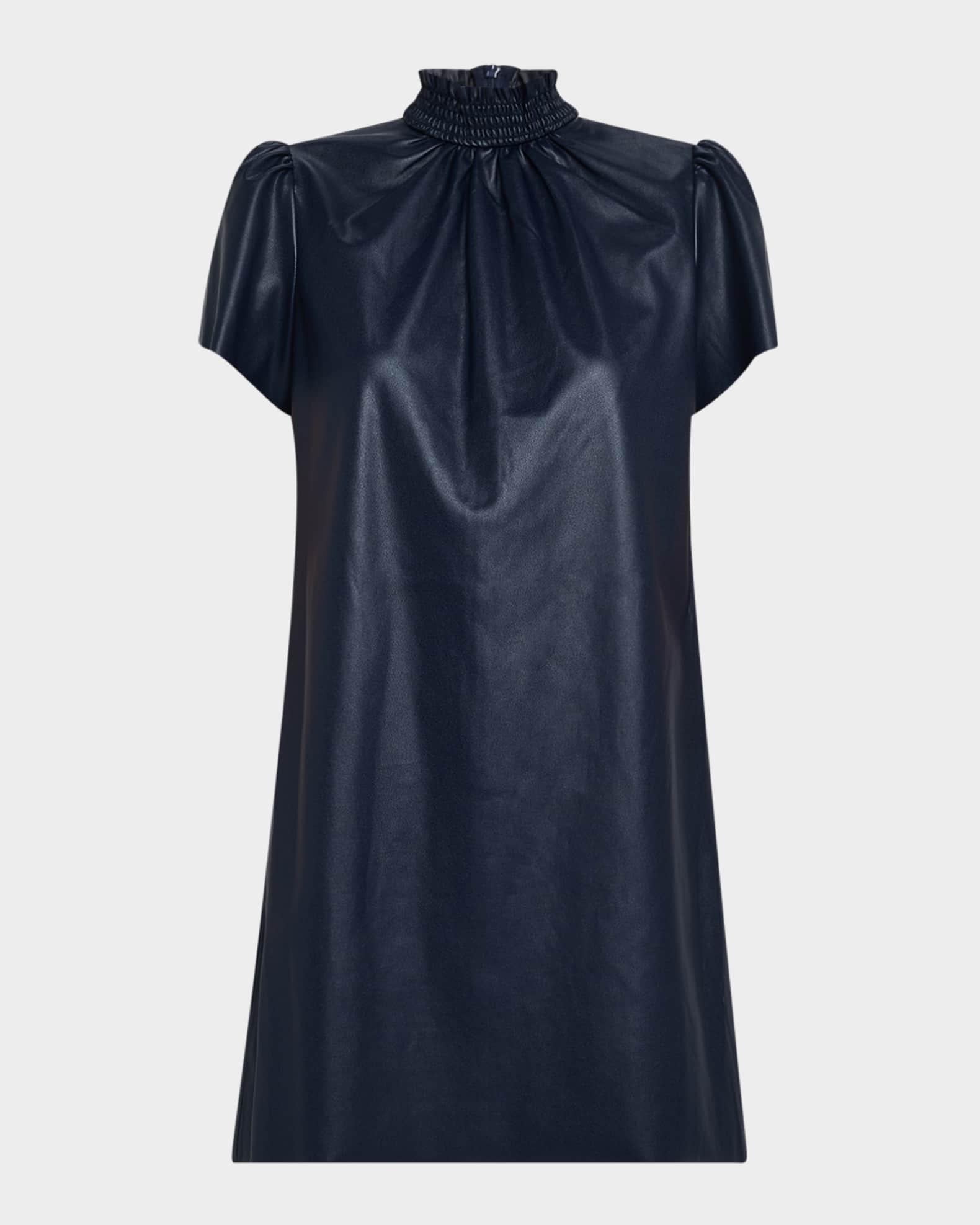 Vida Smocked Mock-Neck Faux Leather Mini Dress Product Image
